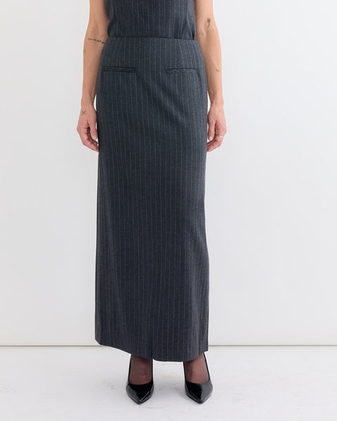 Wool Maxi Long Skirt in Stripe