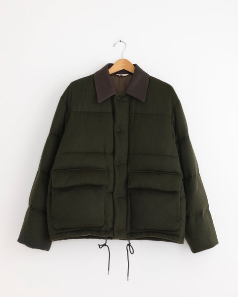 Baby Camel Flannel Down Blouson in Dark Olive