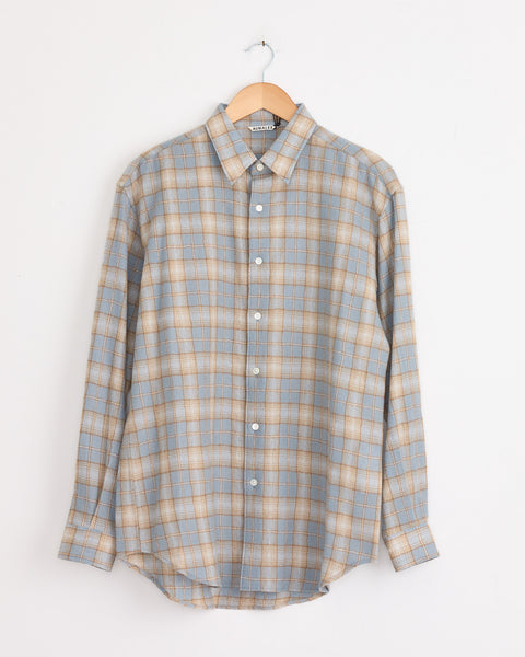 Airy Wool Check Shirt in Light Blue/Beige