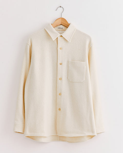 Homespun Tweed Shirt Blouson in Ivory White