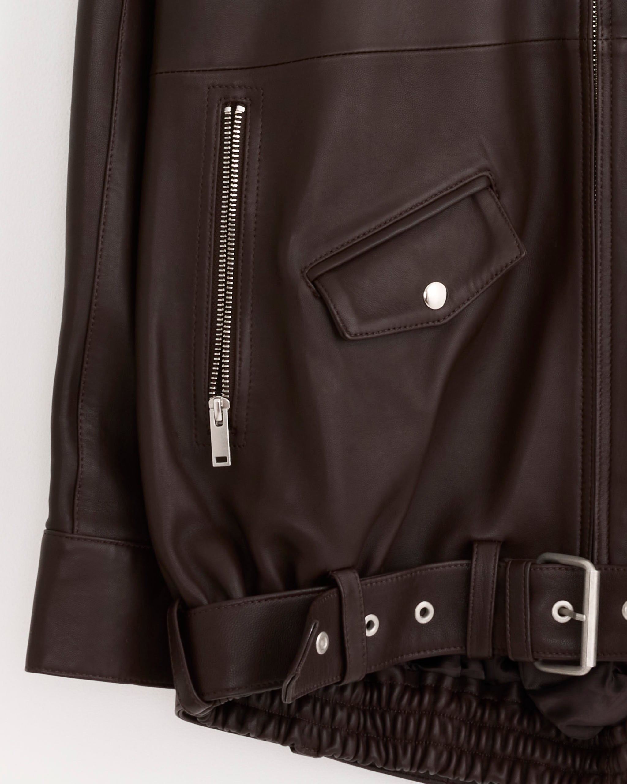 Leather Moto Bomber Jacket in Brown