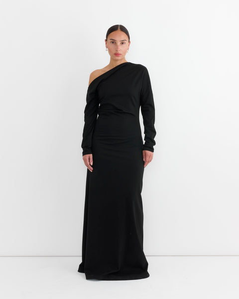 long sleeved jersey dress Róhe Black Twisted Maxi Long Sleeve Prom Dresses Ivory Crepe Jersey Gold Size:15.6