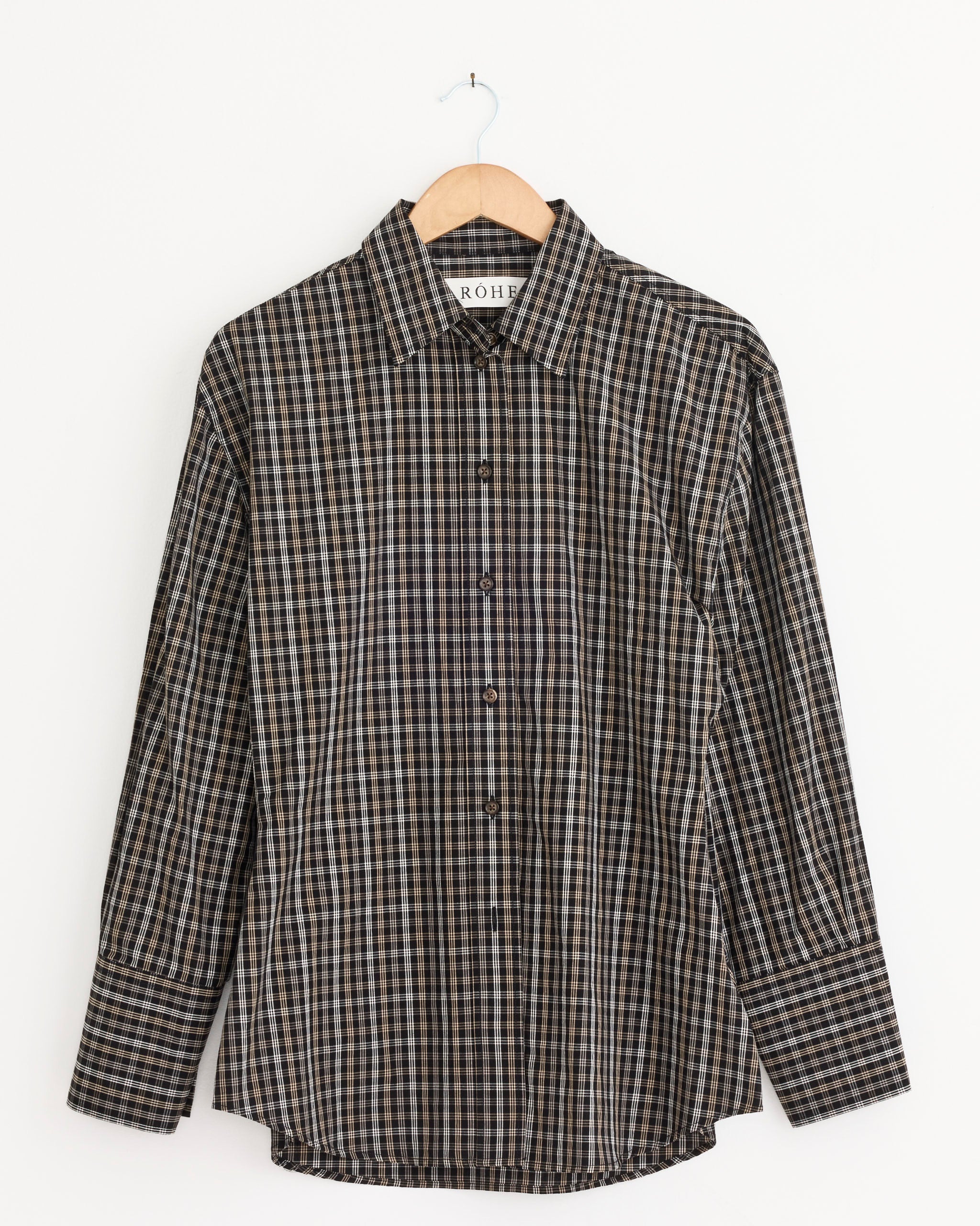 Róhe Shaped Check Shirt Black/Brown Check - Black/Brown Check / 36 (277157)