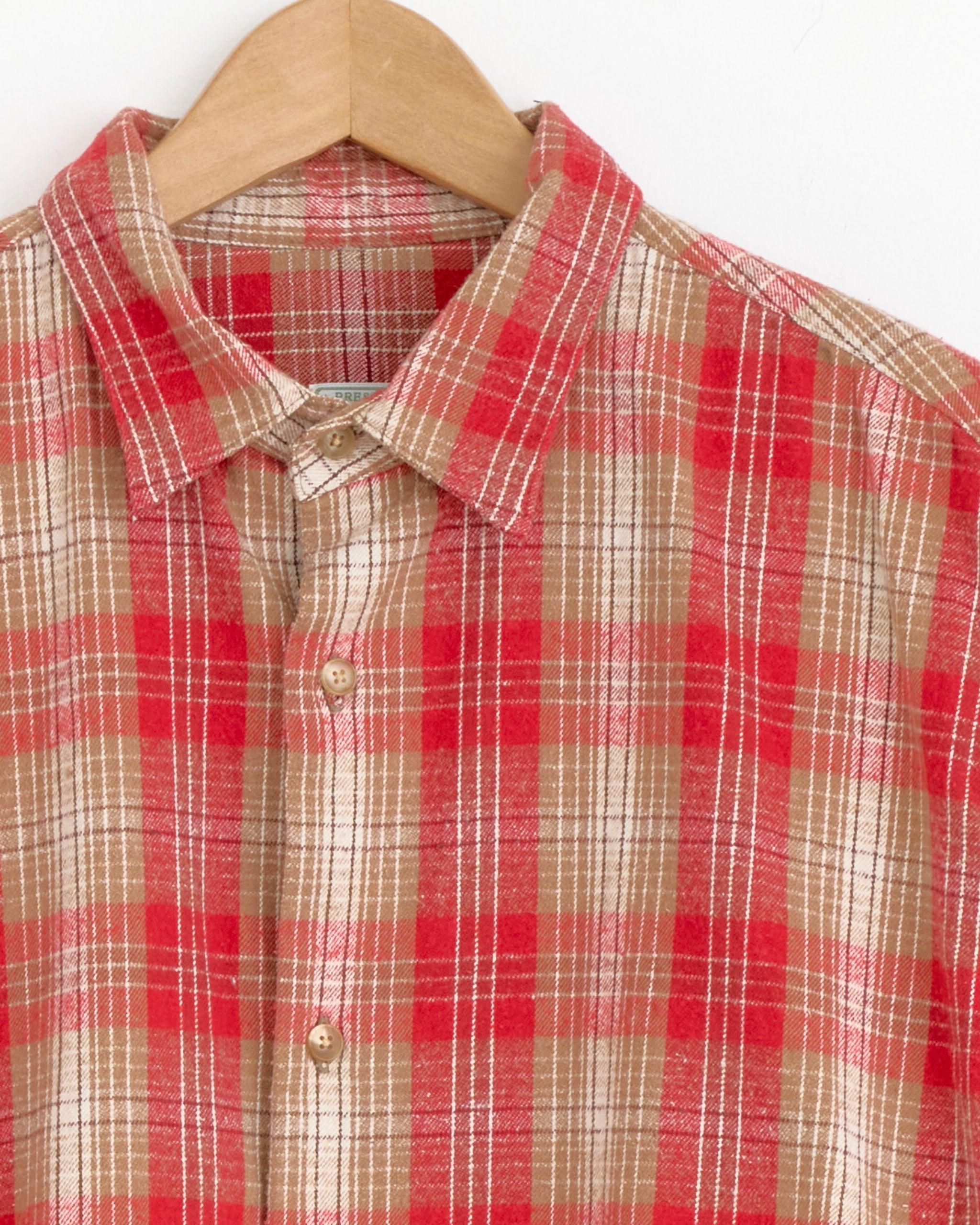 Vintage Cotton Silk Nep Twill Check Shirt in Red