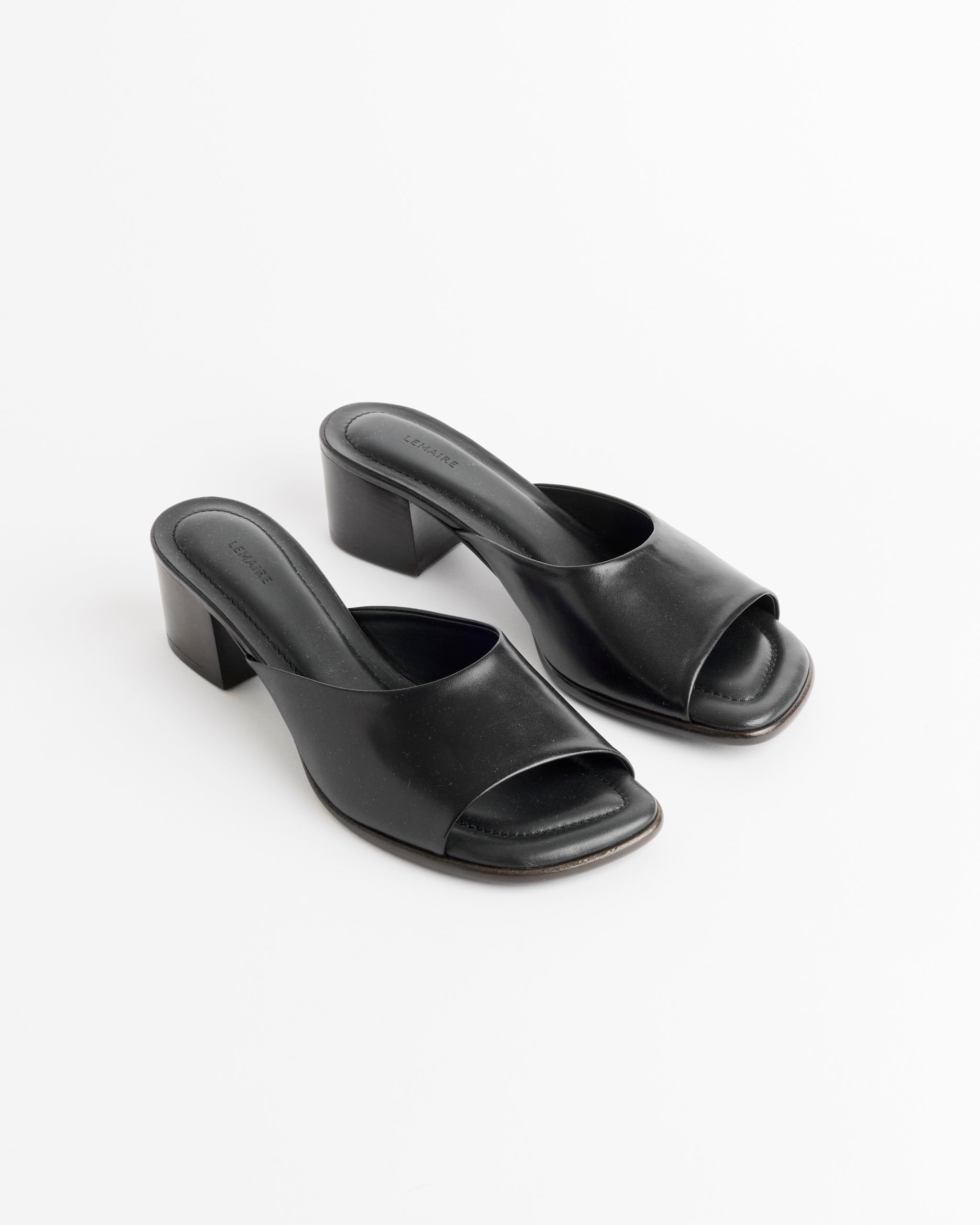 Square Heeled Mules in Black