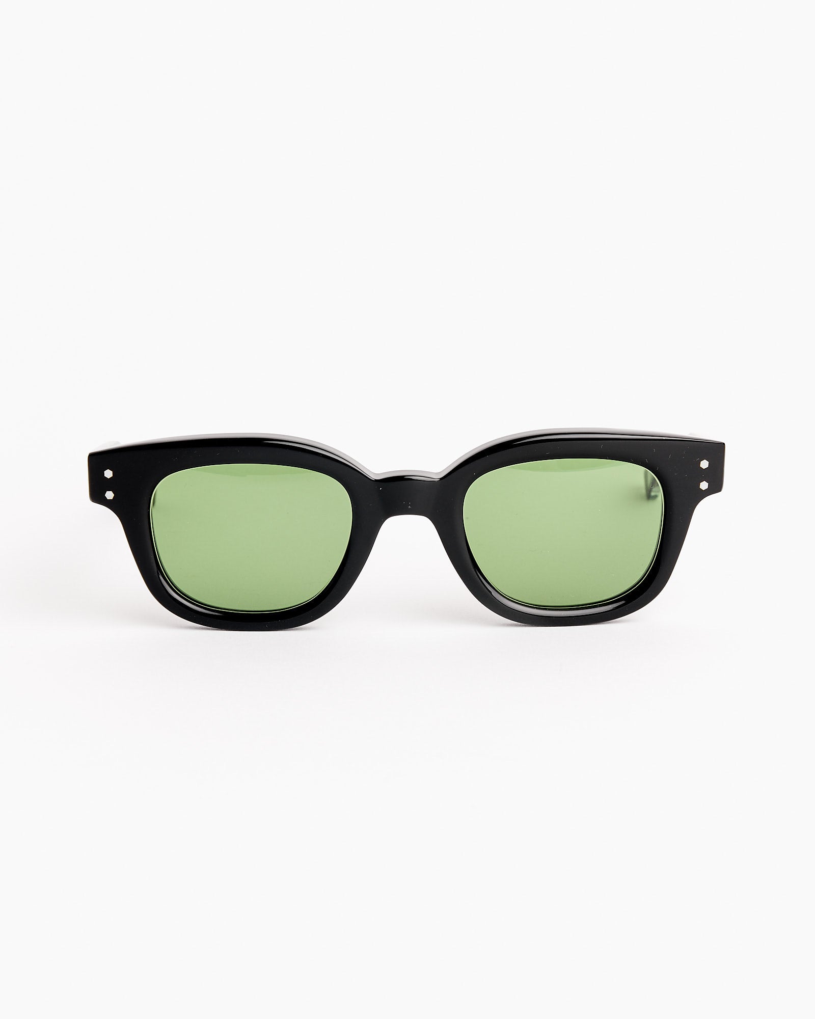 Native Sons Connolly Sunglasses in Black/GN-13 Green, made from Japanese acetate with thick black frames and green-tinted lenses, shown facing forward on a plain white background.