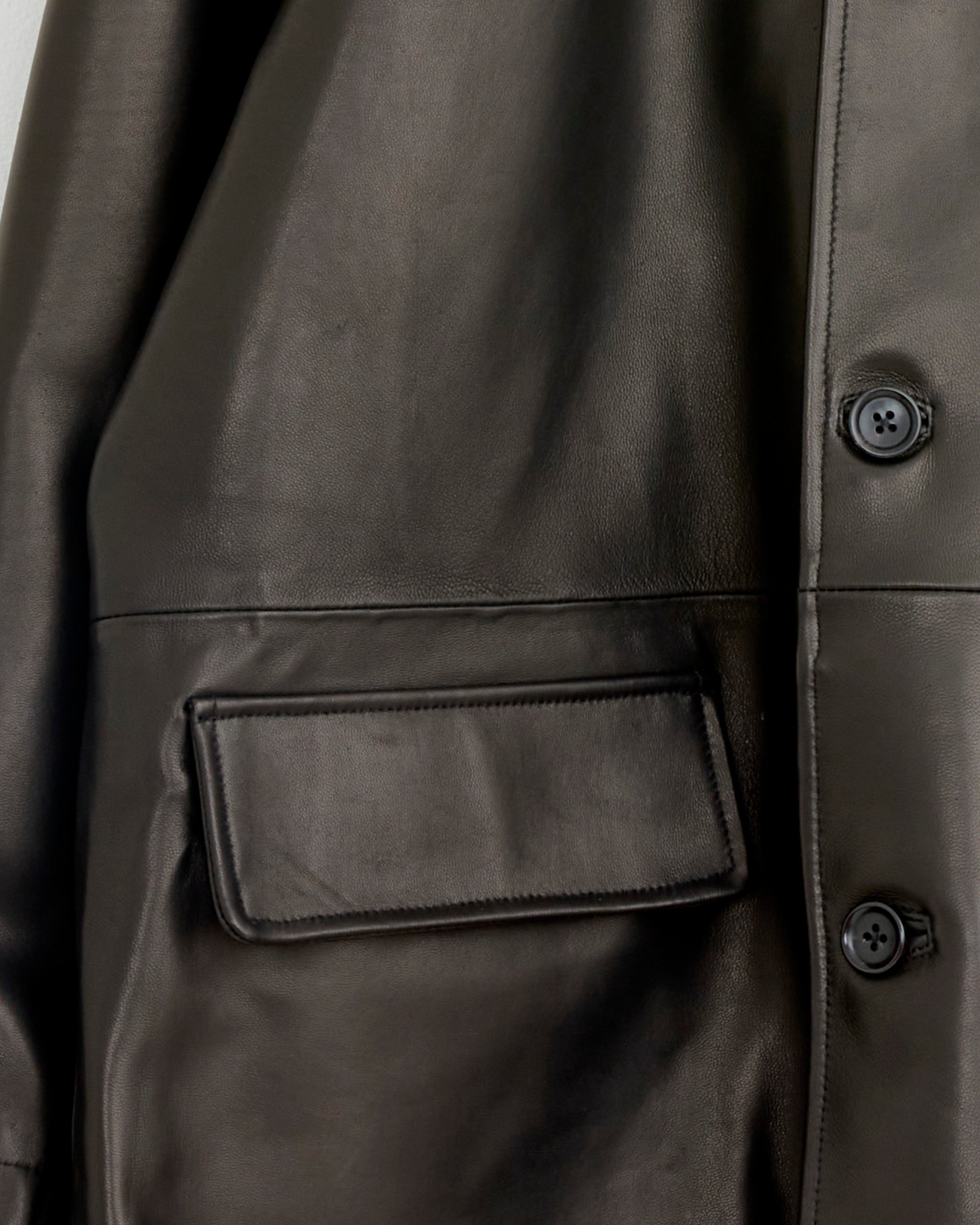 Lamb Leather Car Coat in Black