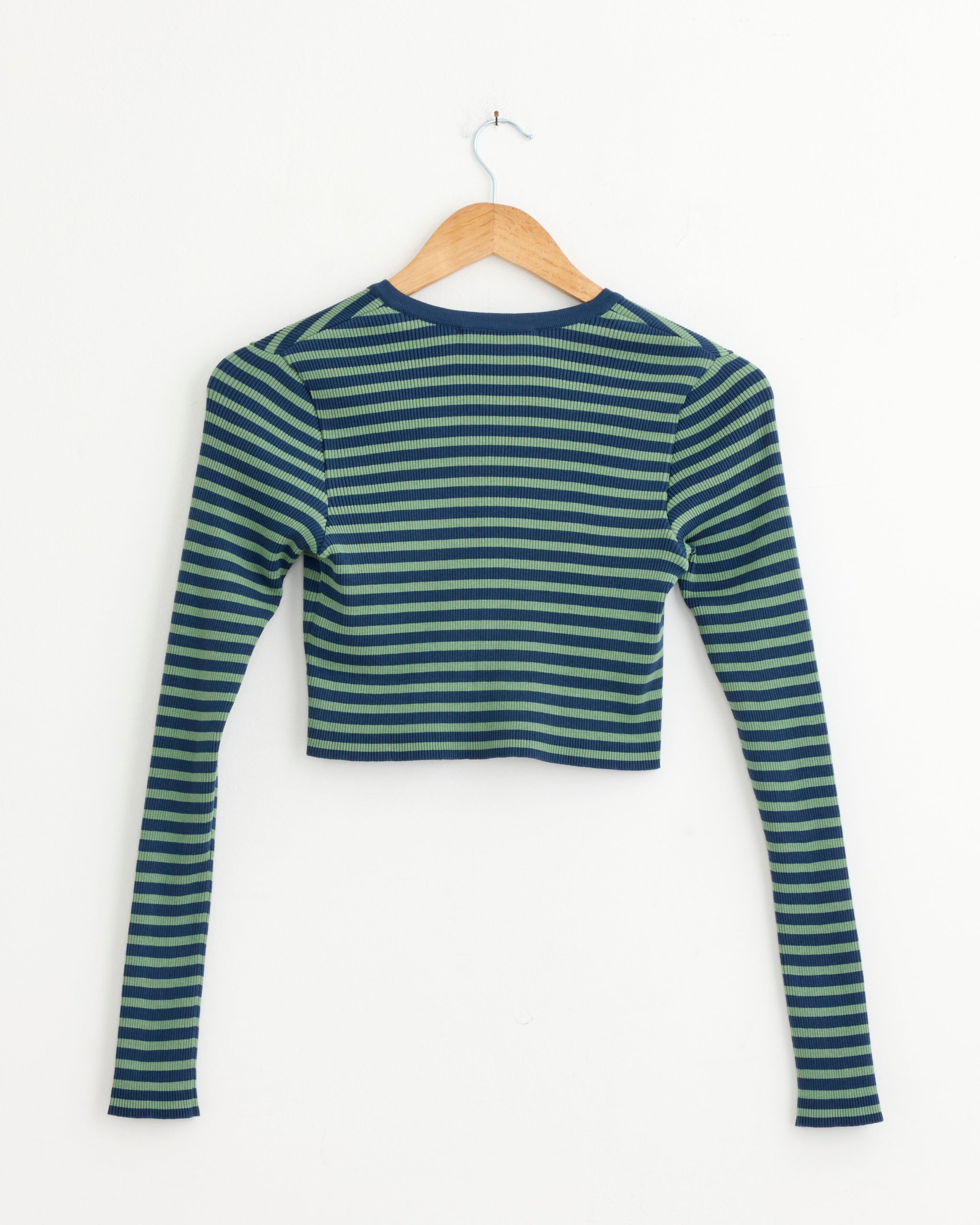 Auralee Cropped Crewneck Cardigan Pale Green/Navy Stripe - Pale Green/Navy Stripe / 1 (281059)