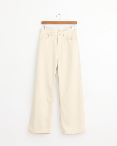 Silk Nep Denim 5P Wide Pant in Ivory White
