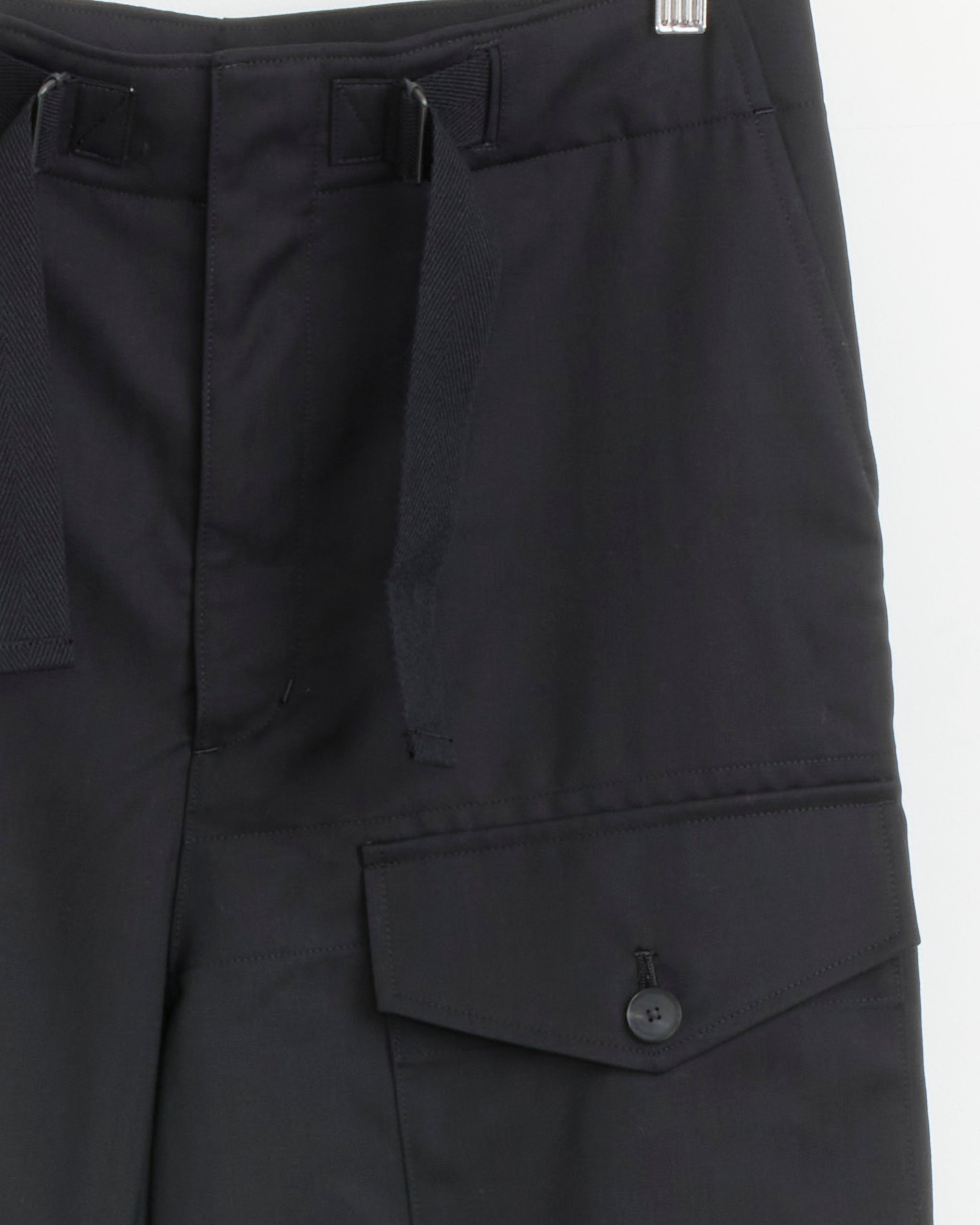Wool Herringbone Cargo Pant in Black