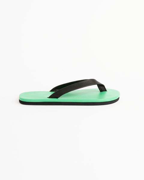 Soft Leather Flip Flop in Green/Black