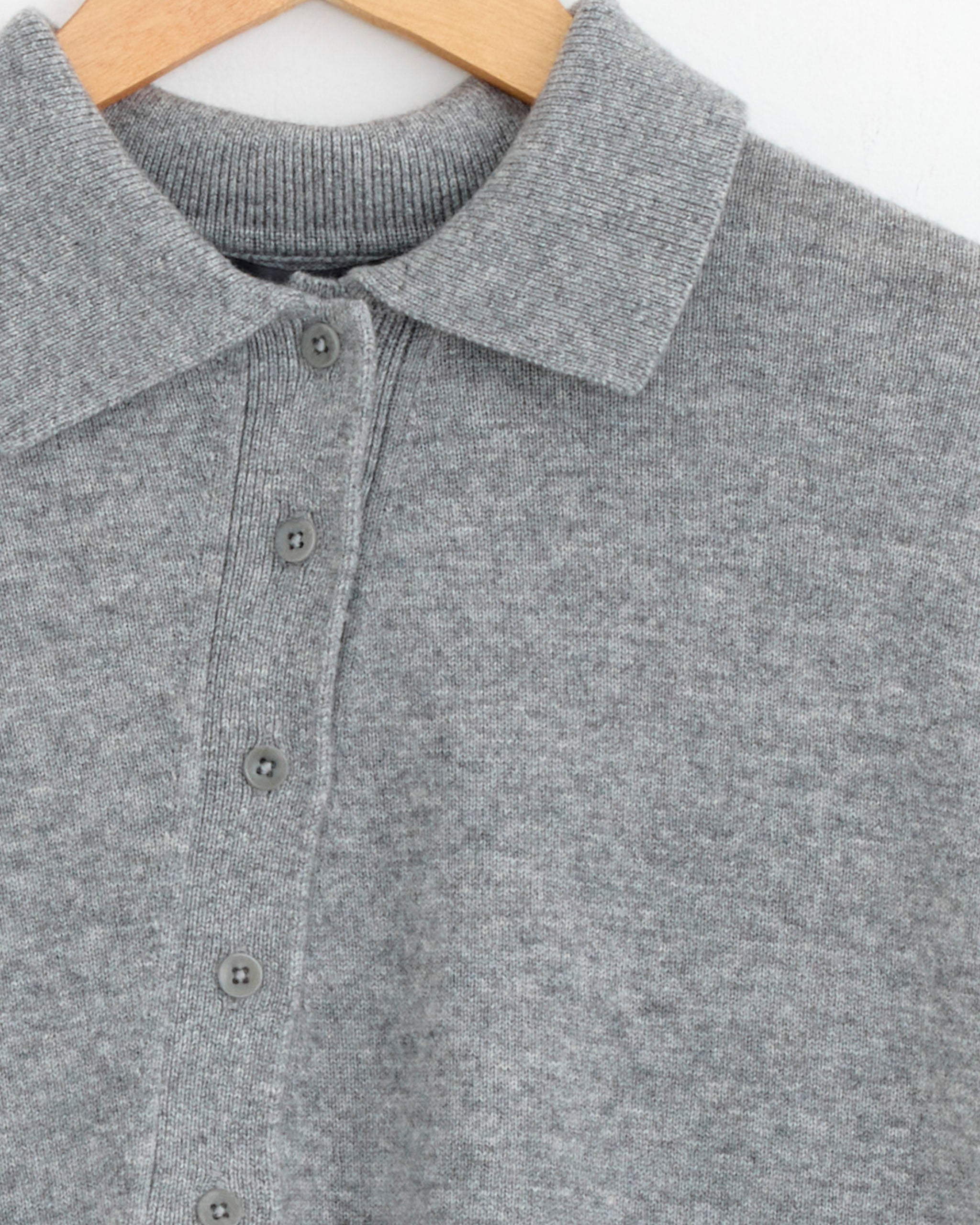 Washable Cashmere Oversized Easy Polo in Heather Grey