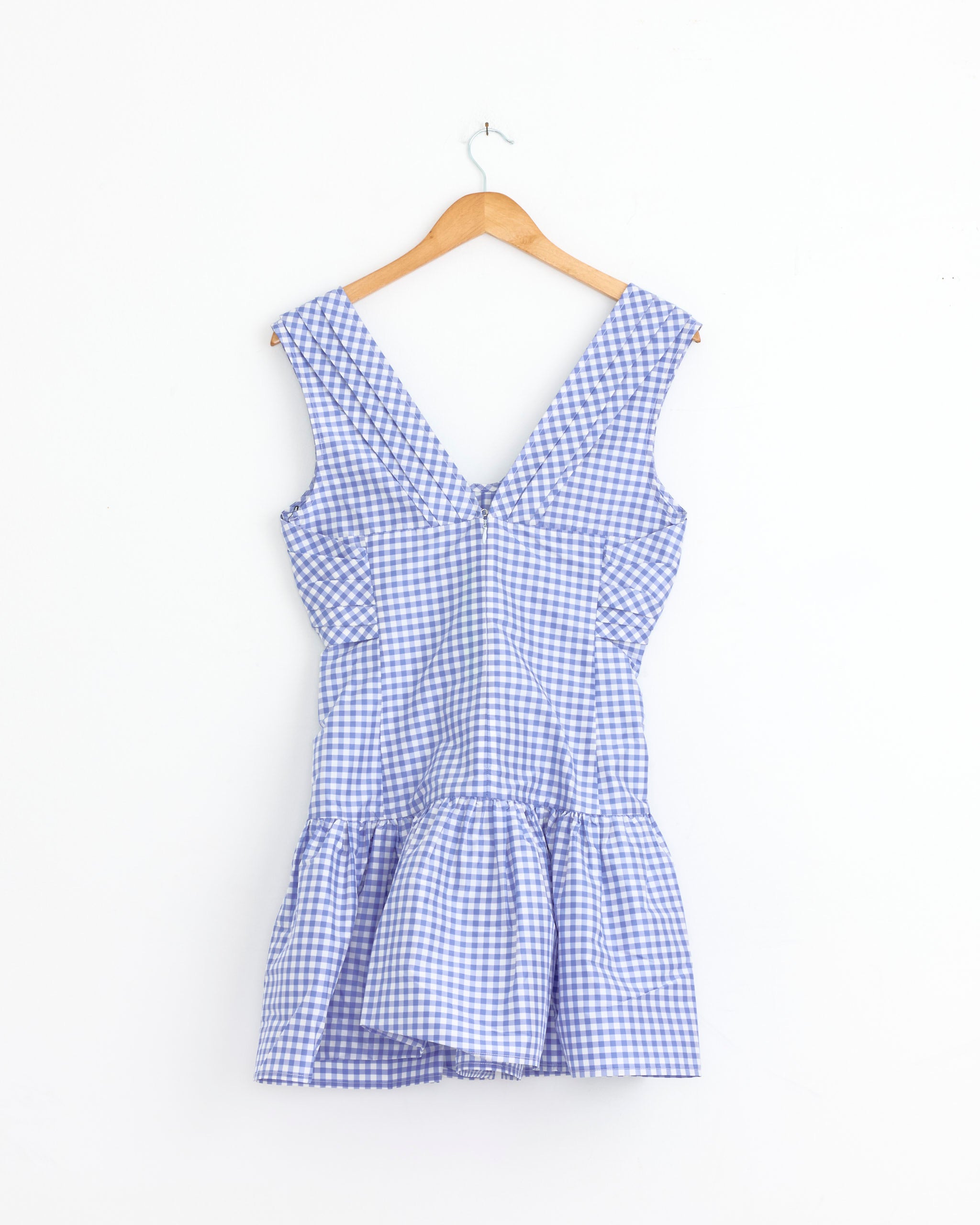 blue and white picnic dress Blue Gingham Bird Print Mini Dress, Coastal A-line Summer Picnic Outfit