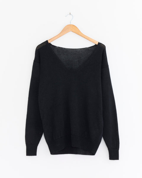 Linen Knit Sweater in Black