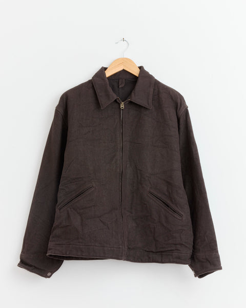 Hemp Duck Zip Short Jacket in Brown