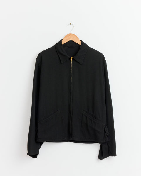 Silk Nep Zip Short Jacket in Black