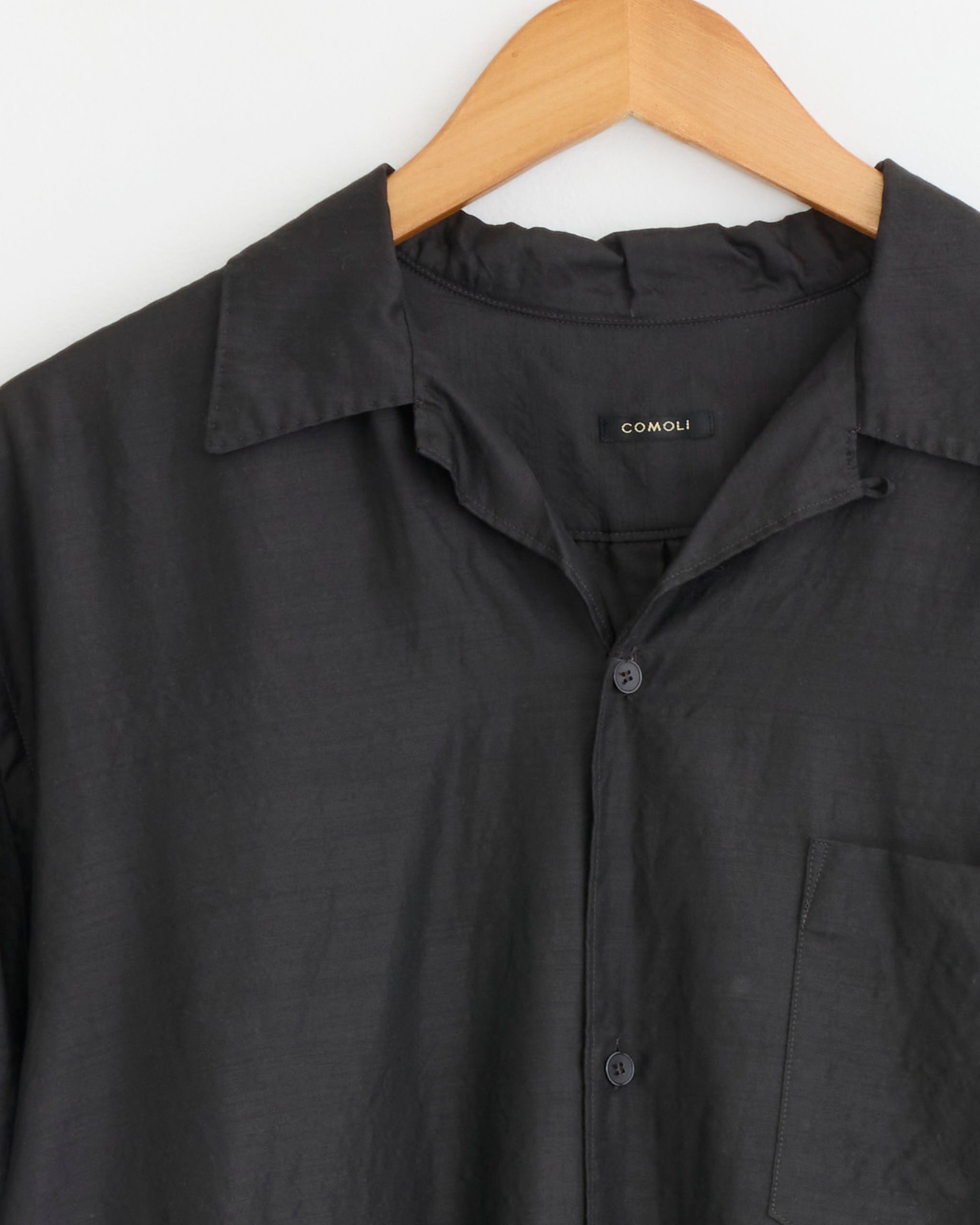 Comoli Wool Silk S/S Open Collar Shirt - Brown / 2 (282303)