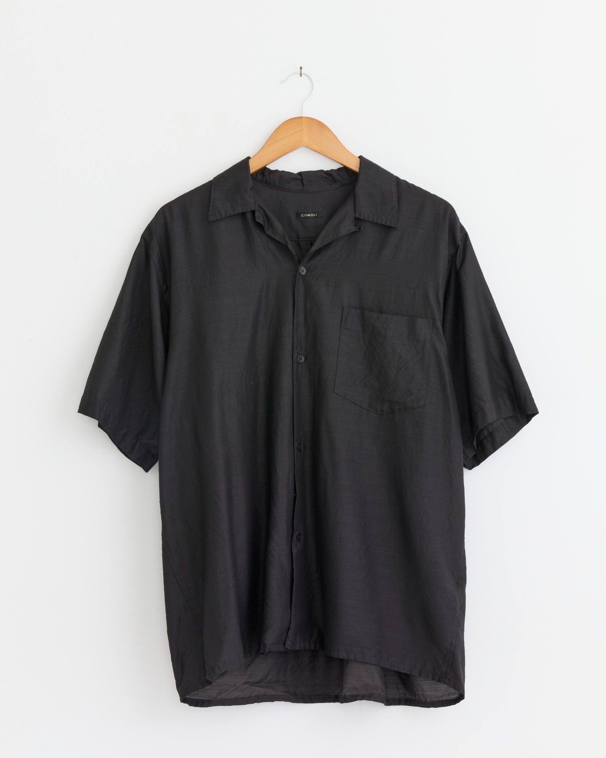 Comoli Wool Silk S/S Open Collar Shirt - Brown / 2 (282303)