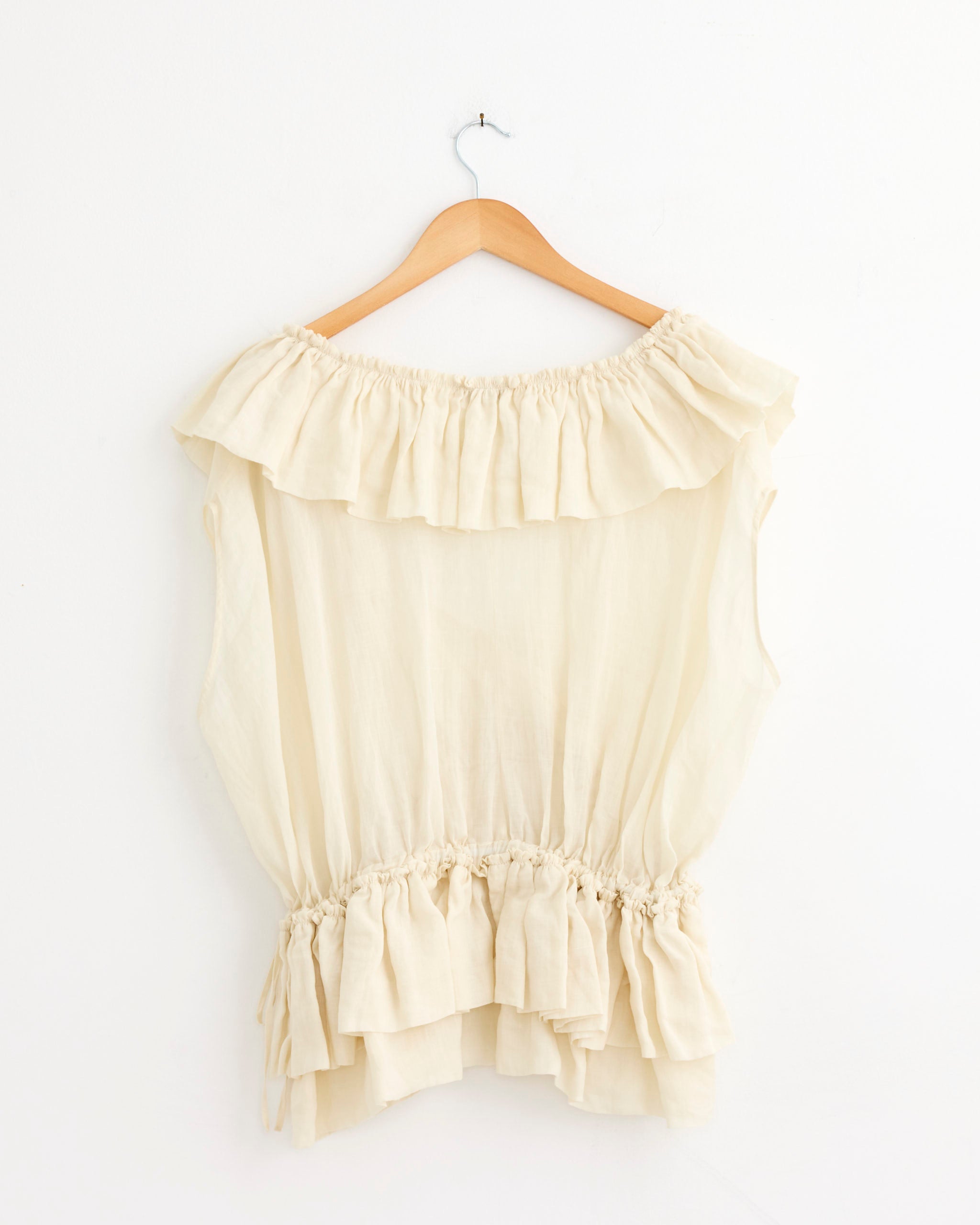 トップス DRIES VAN NOTEN - Smocking L/S Top Ruffled Top in Ivory
