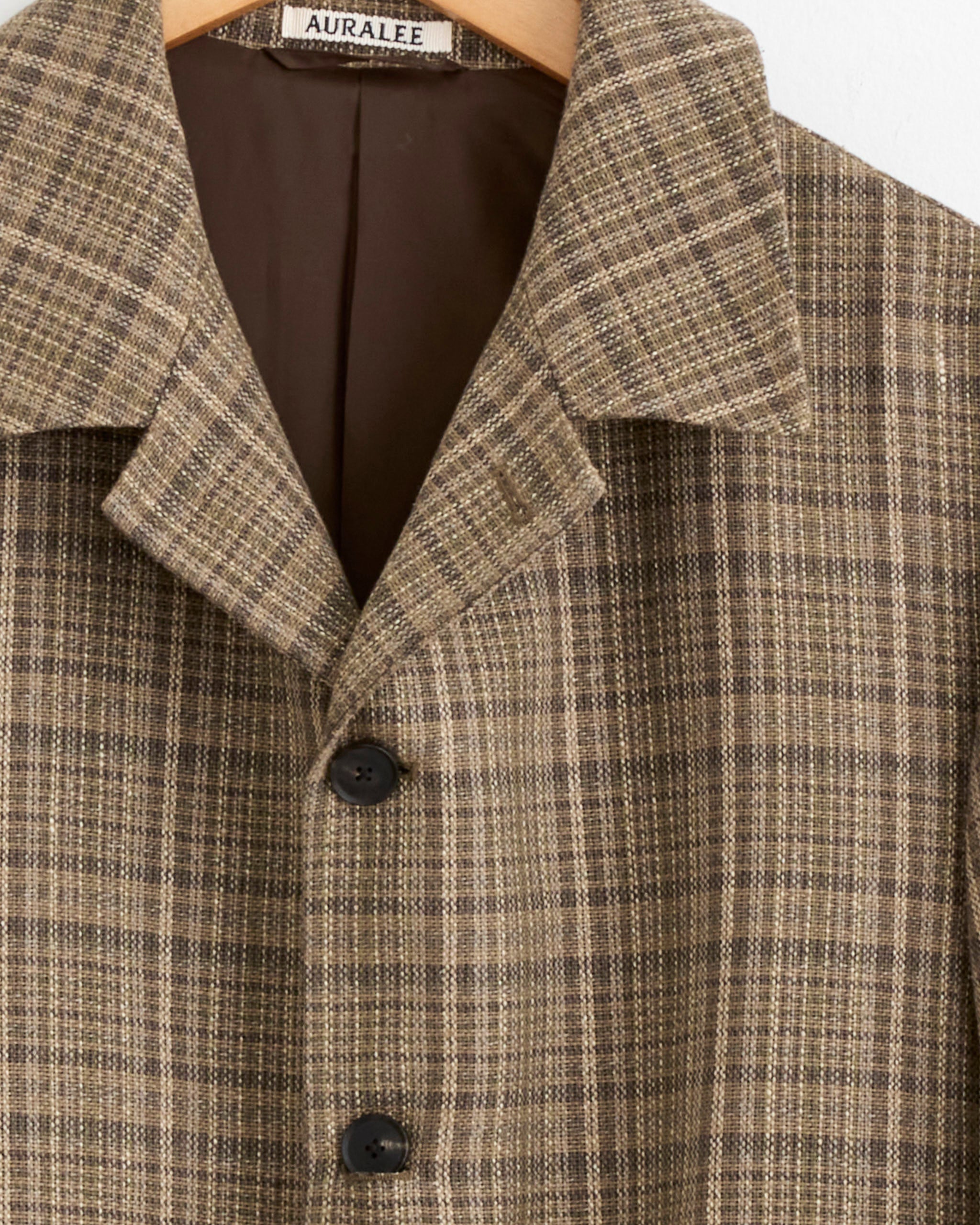 Silk Linen Nep Check Jacket in Dark Brown Check Silk Linen Nep Check Jacket in Dark Brown Check