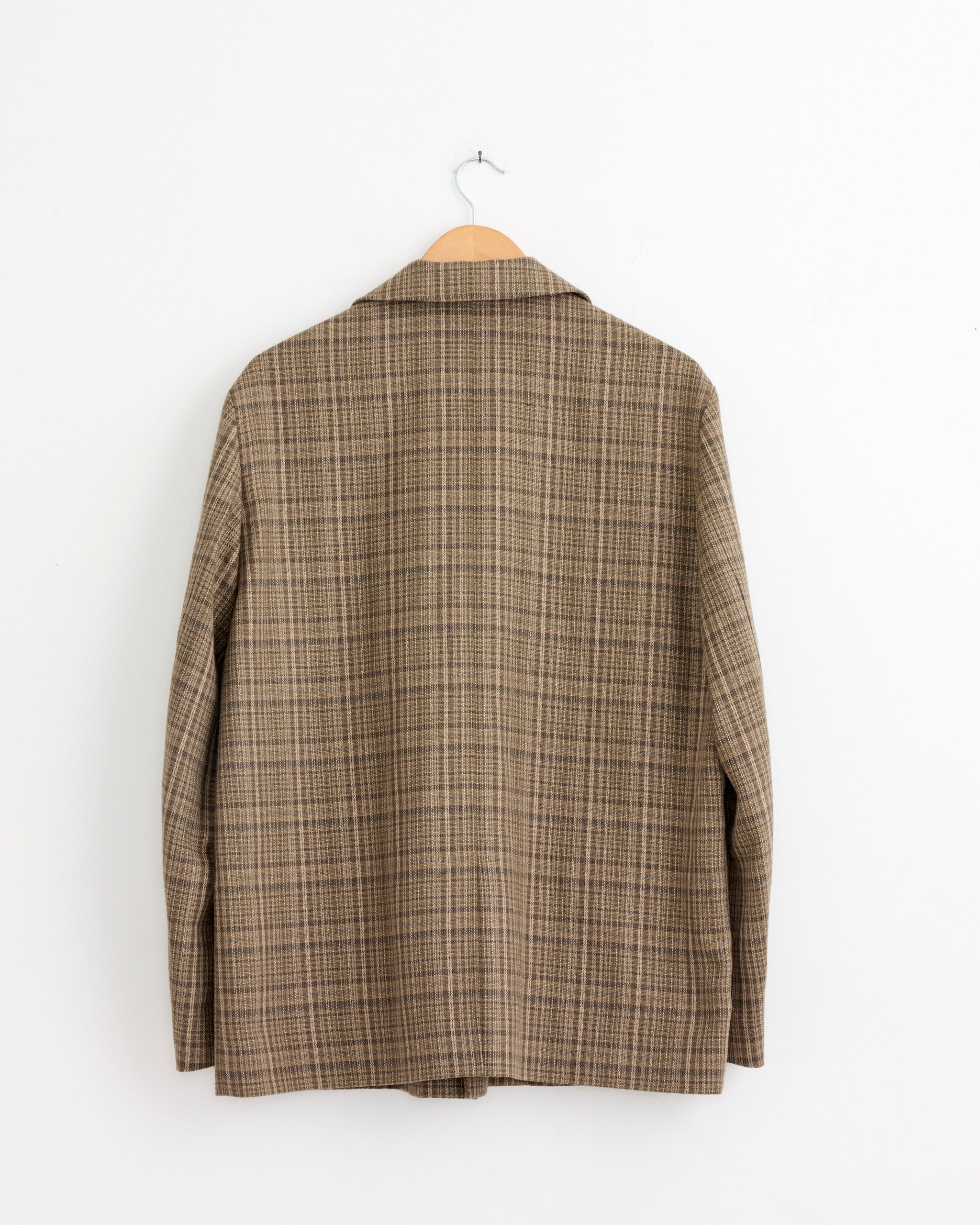 Silk Linen Nep Check Jacket in Dark Brown Check
