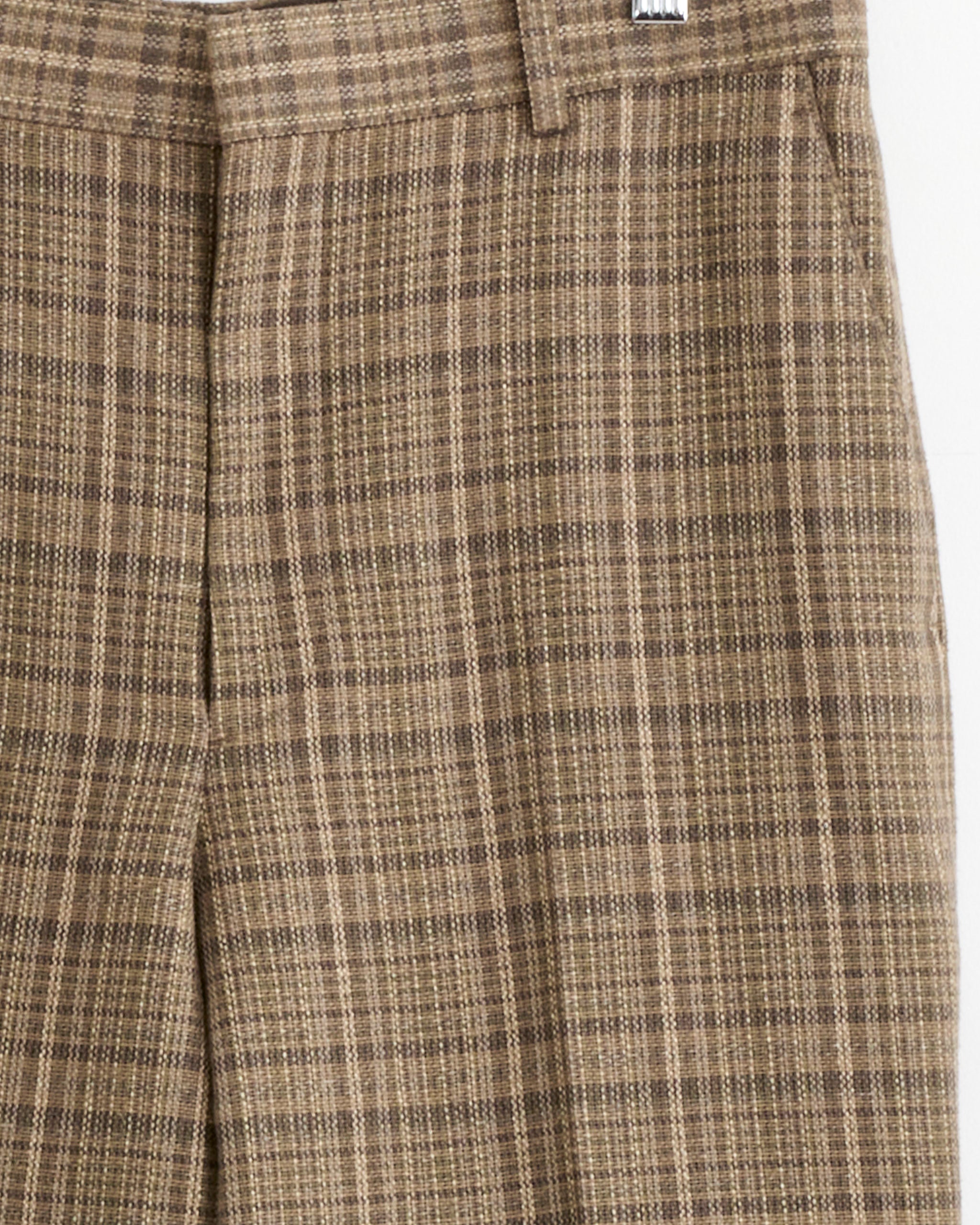 Silk Linen Nep Check Slack in Dark Brown Check