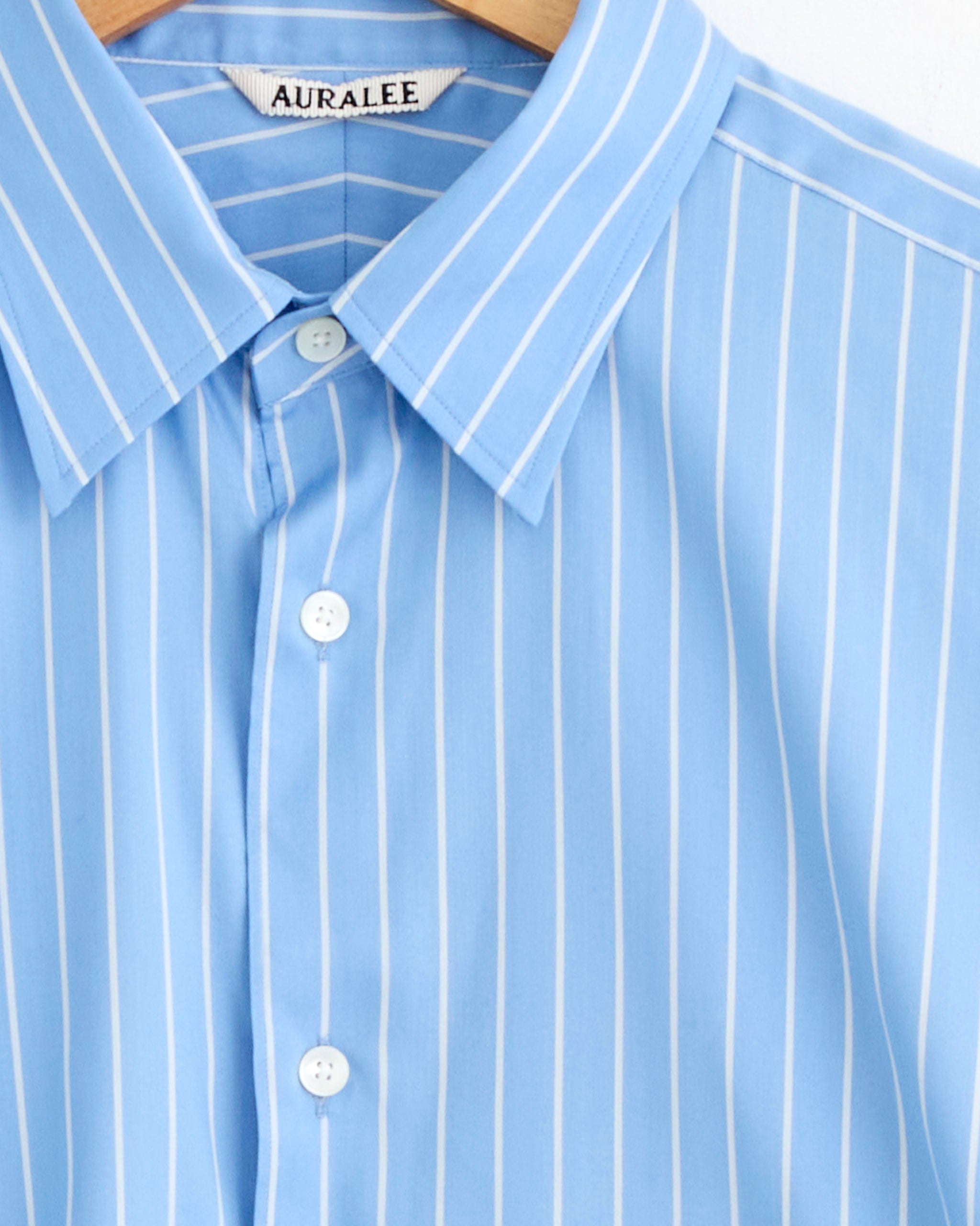 Cotton Silk Stripe Shirt in Sax Blue