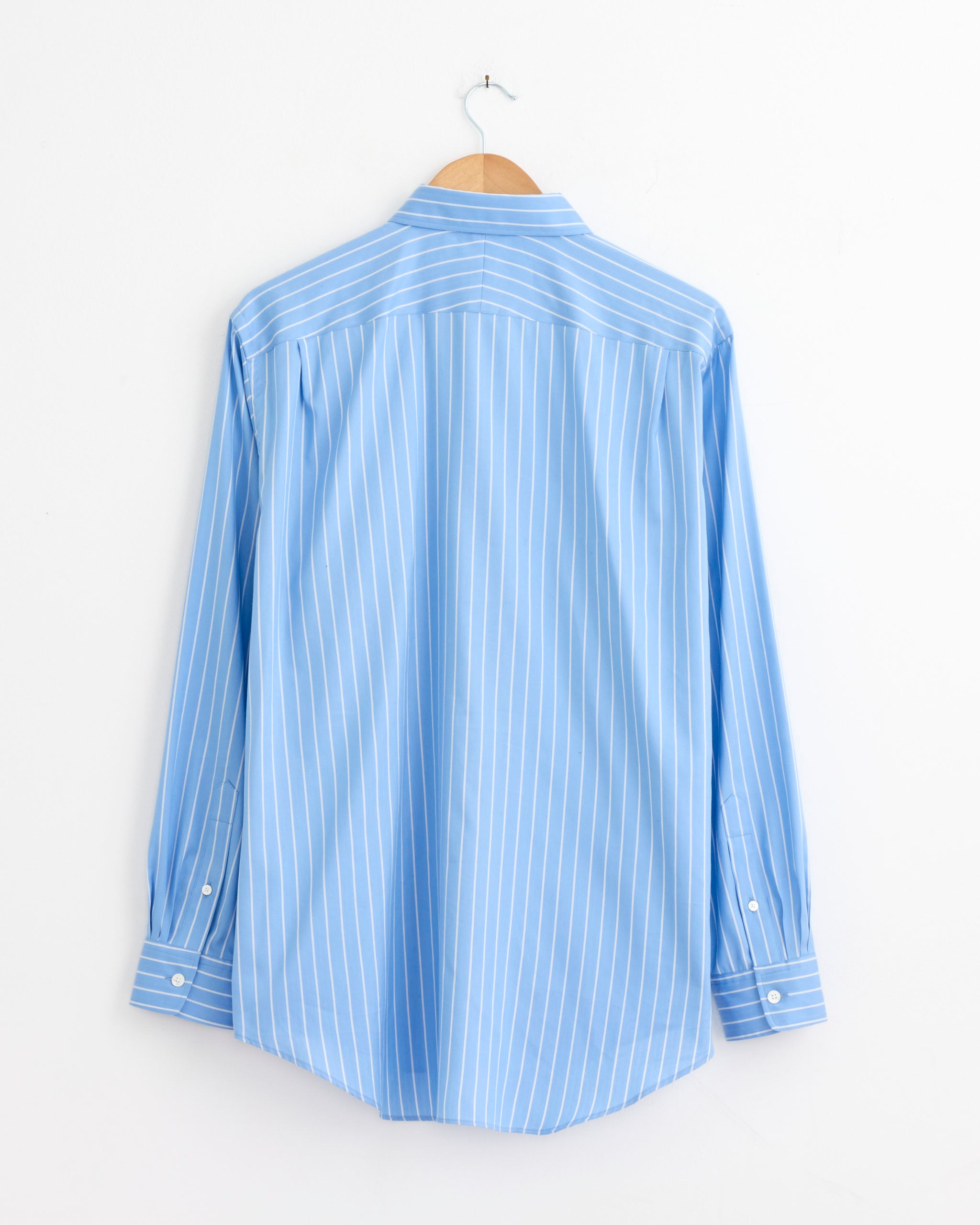 Cotton Silk Stripe Shirt in Sax Blue