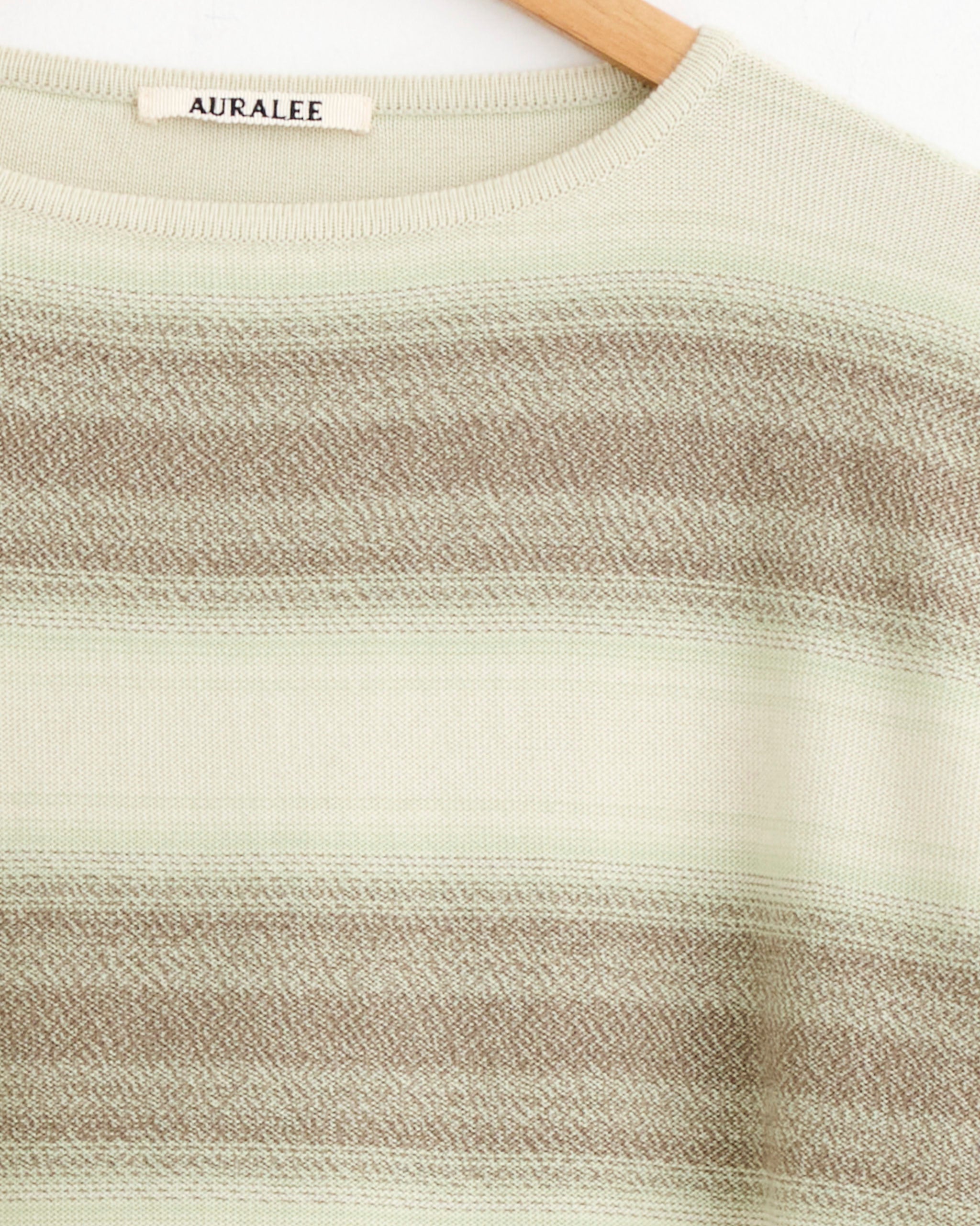 Cotton Silk Gradient Stripe Pullover in Lime Grey