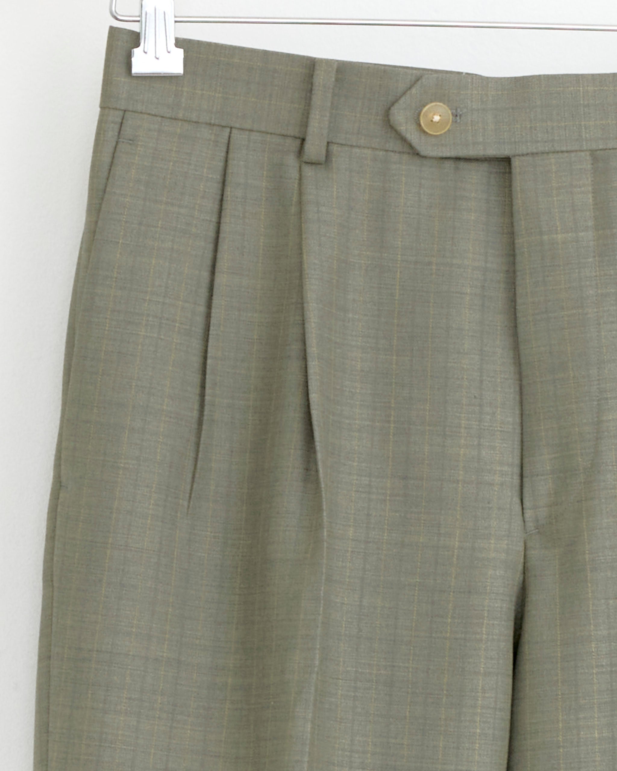 Bluefaced Wool Stripe Two Tuck Slack in Khaki Grey