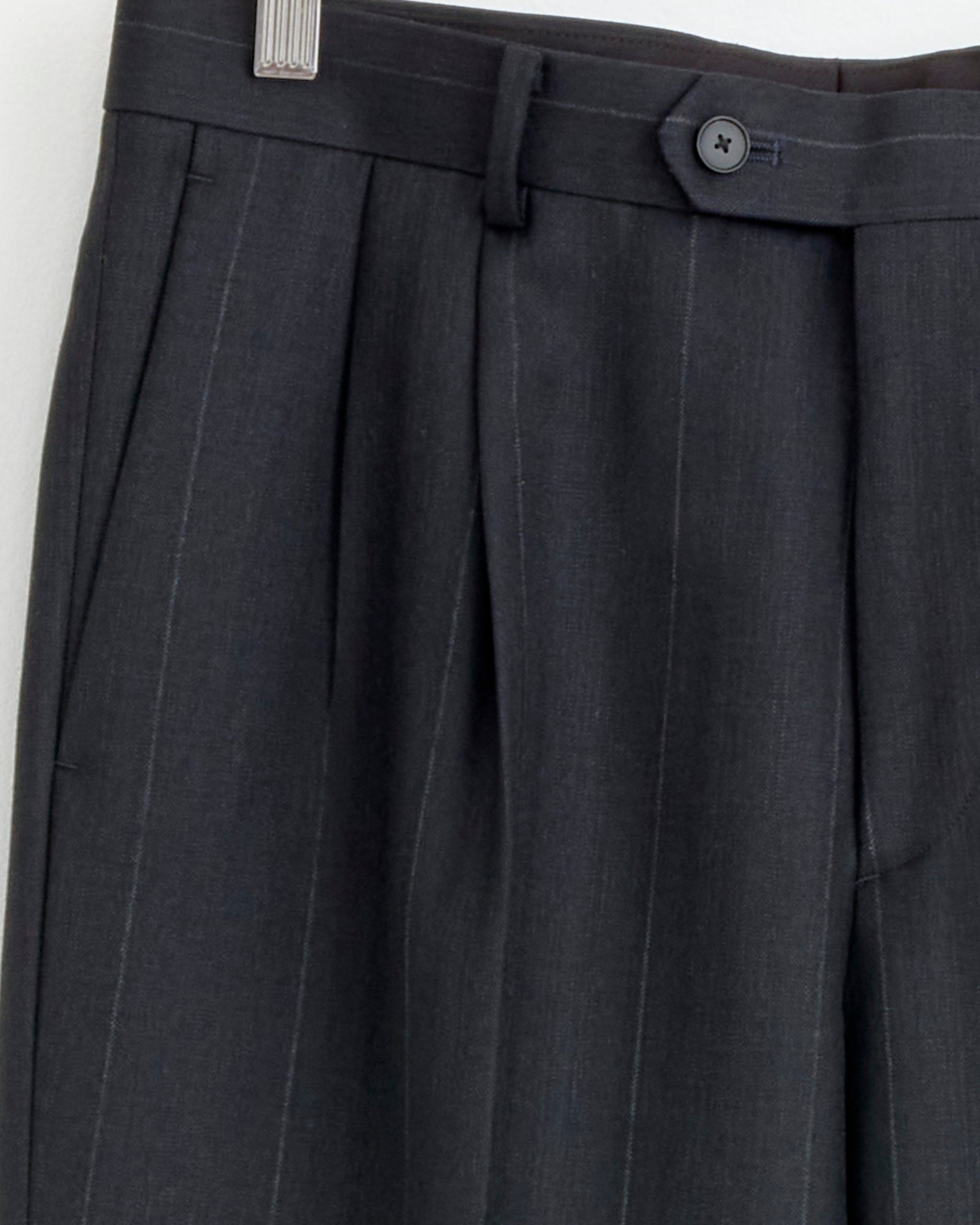 Bluefaced Wool Stripe Two Tuck Slack in Charcoal Navy