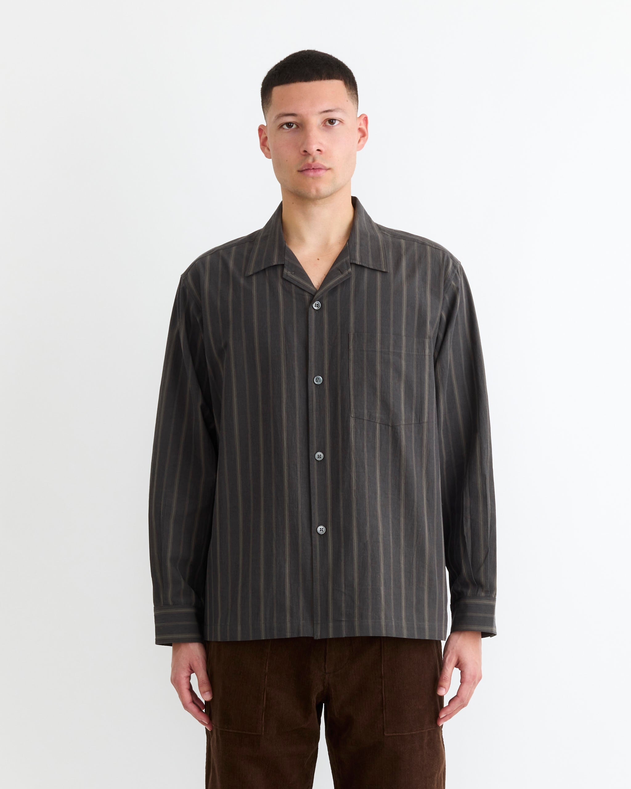 SMOCK Evans Shirt Striped Cotton Caper - Striped Cotton Caper / L (282721)