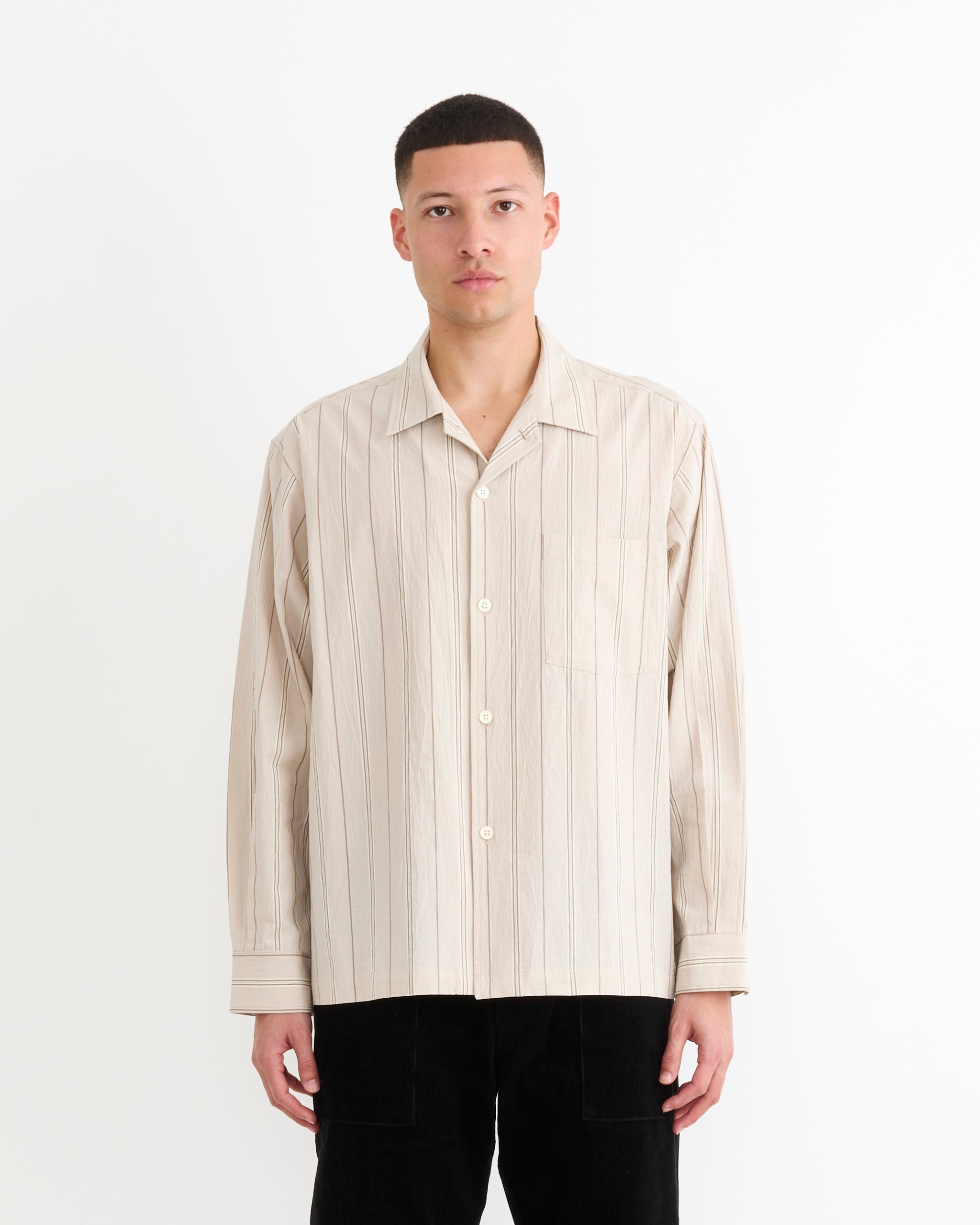 SMOCK Evans Shirt Striped Cotton Tan - Striped Cotton Tan / L (282725)