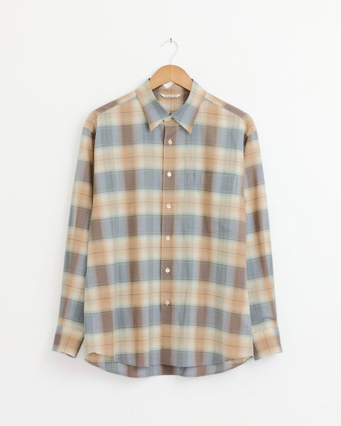 Super Light Wool Check Shirt in Light Brown