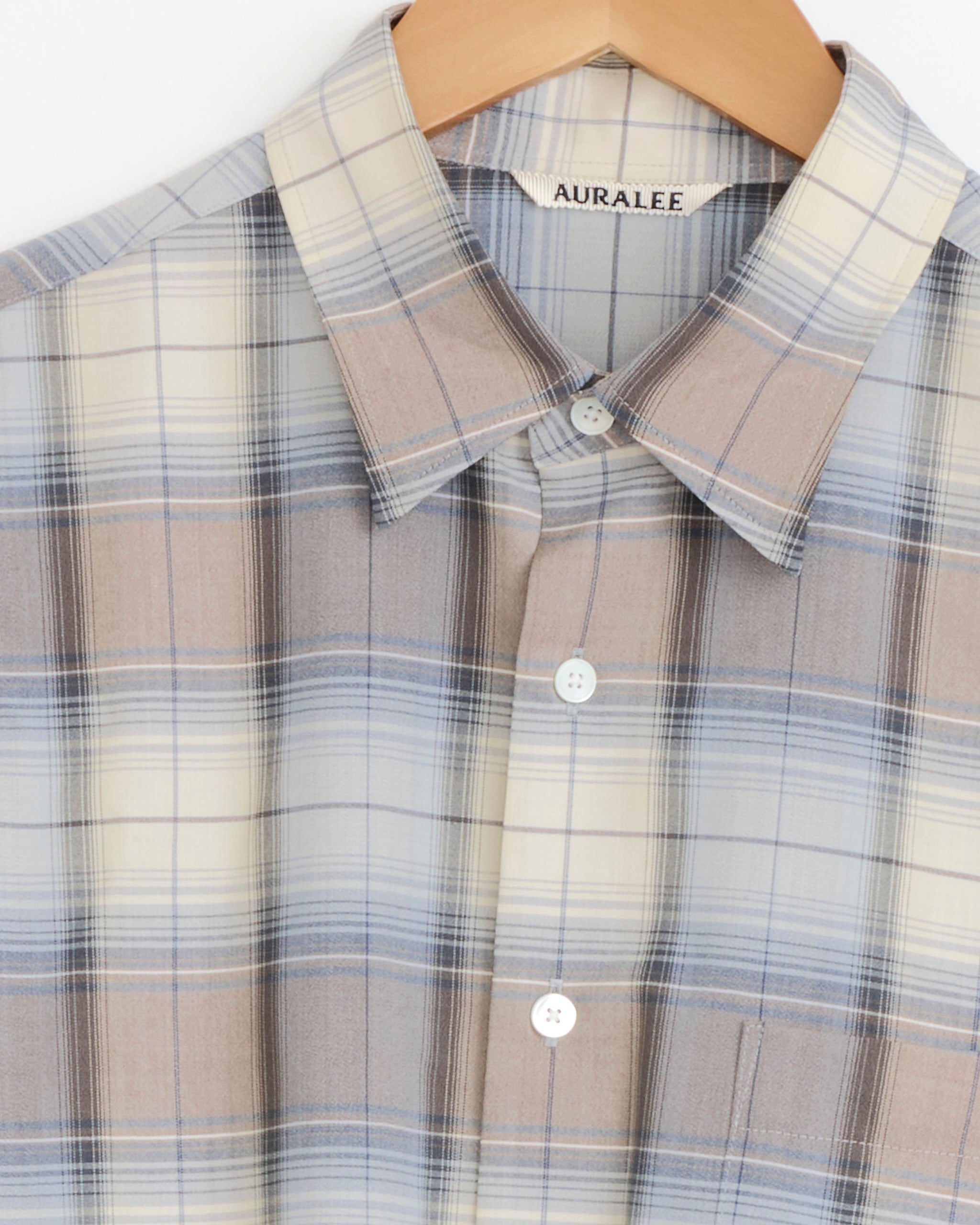 Super Light Wool Check Shirt in Blue Grey