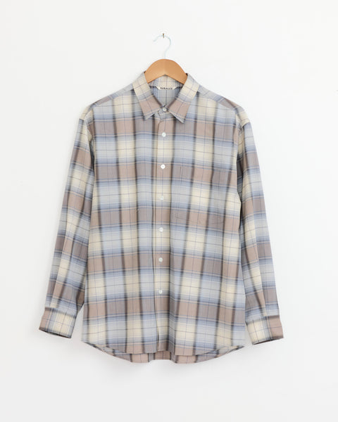 Super Light Wool Check Shirt in Blue Grey