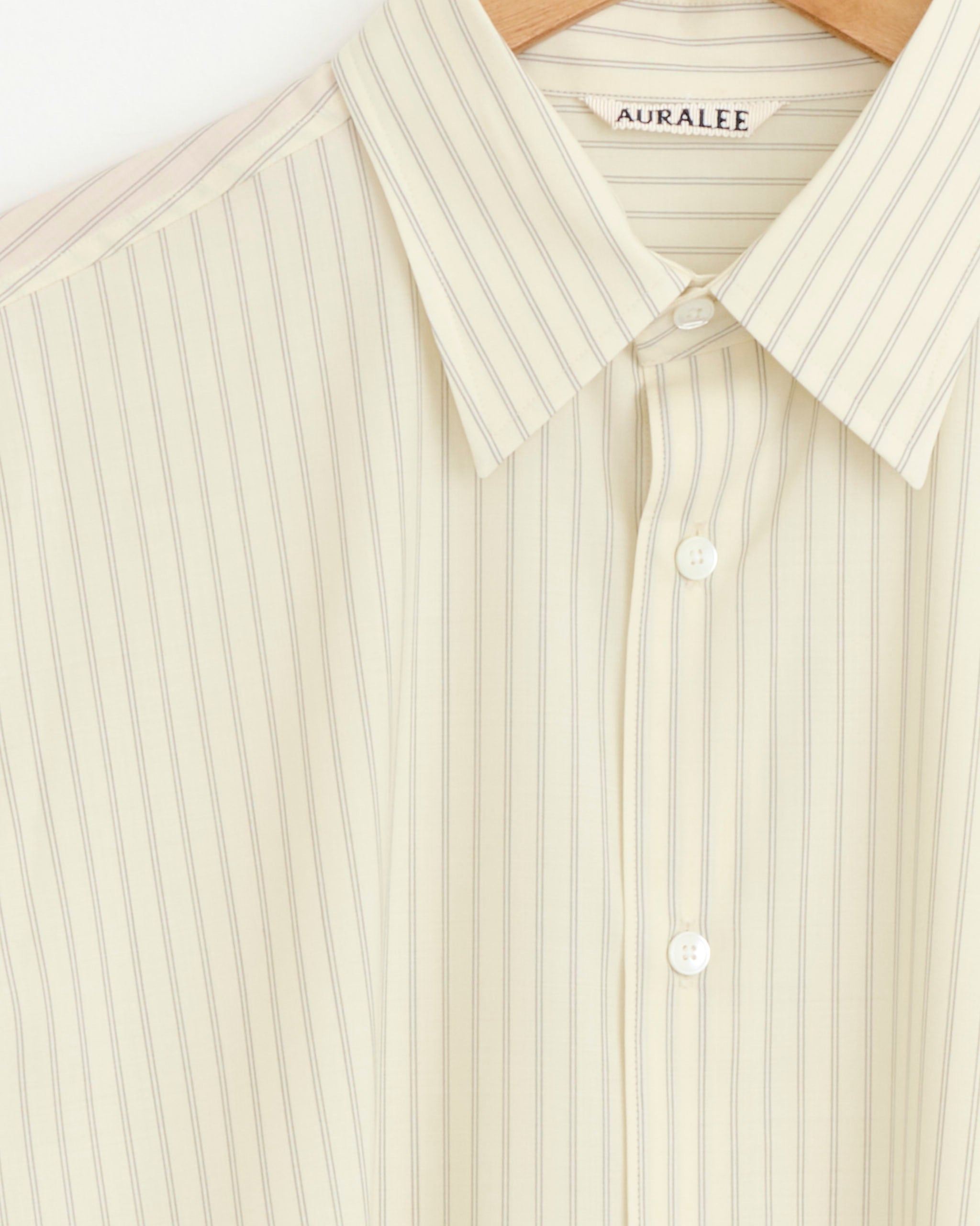 Super Fine Wool Stripe Shirt in Ivory Stripe