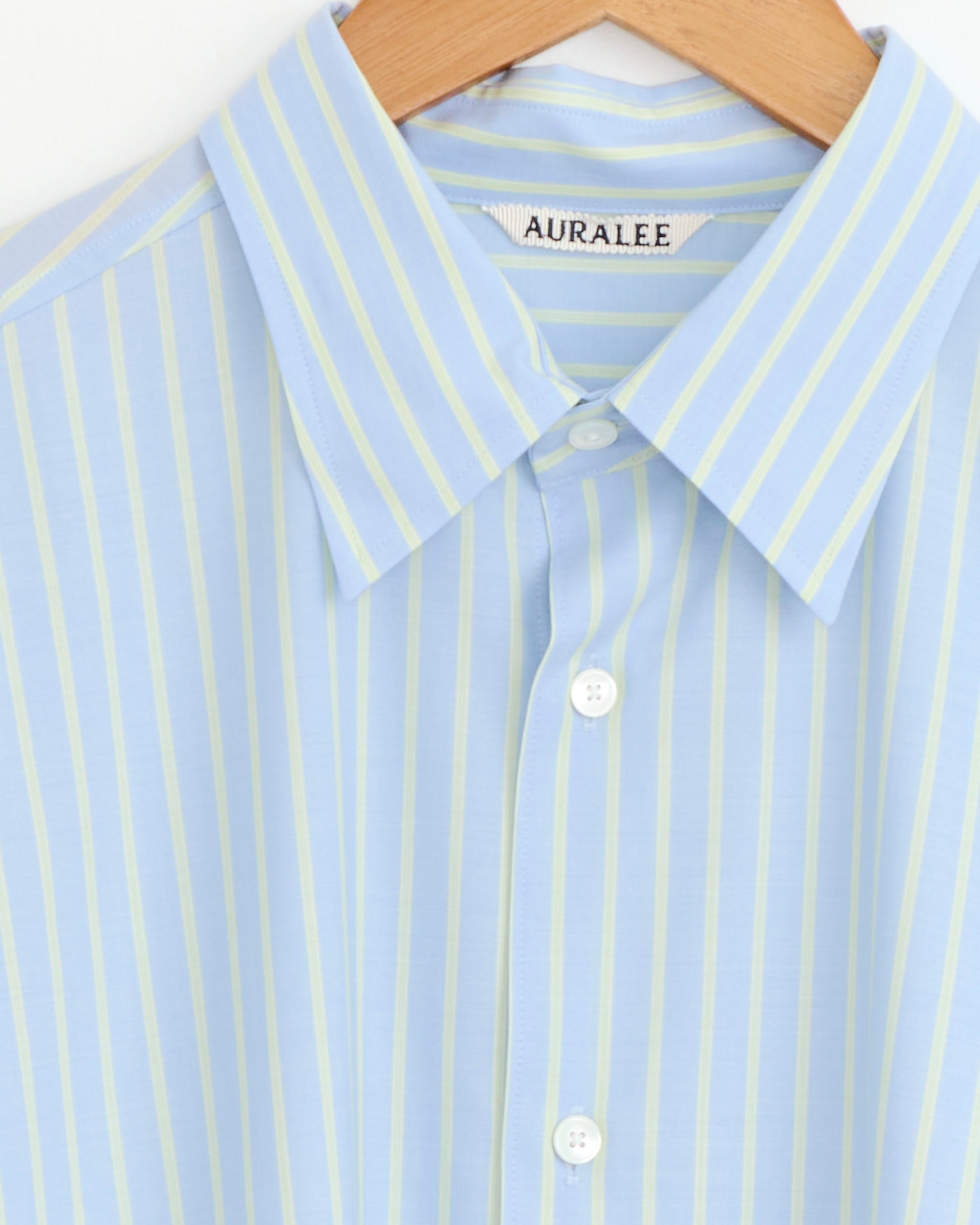 Super Fine Wool Stripe Shirt in Sax Blue Lime