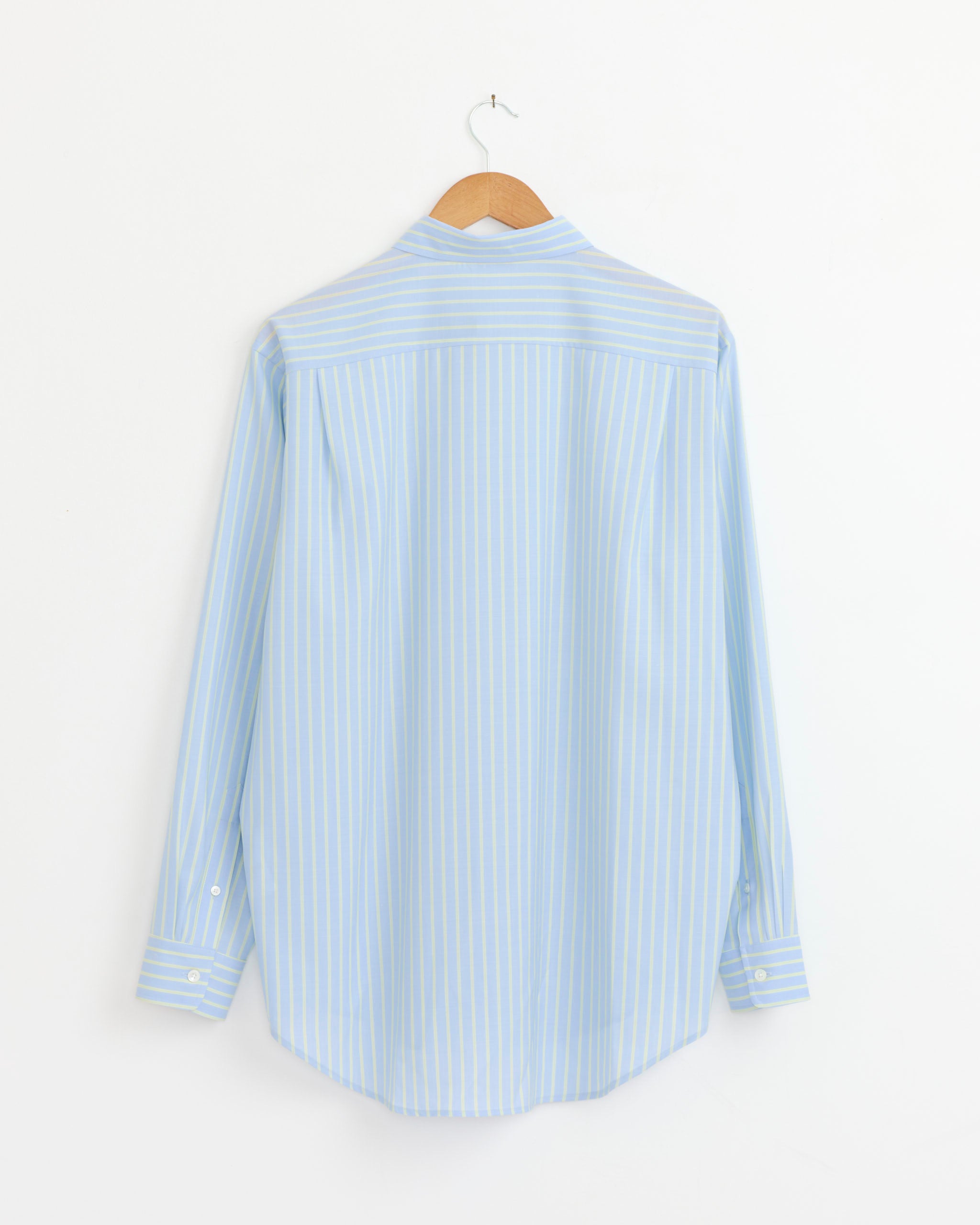 Super Fine Wool Stripe Shirt in Sax Blue Lime