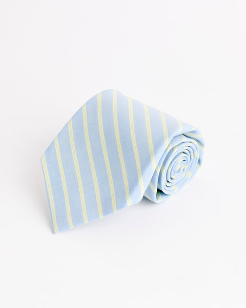 Super Fine Wool Stripe Tie in Sax Blue