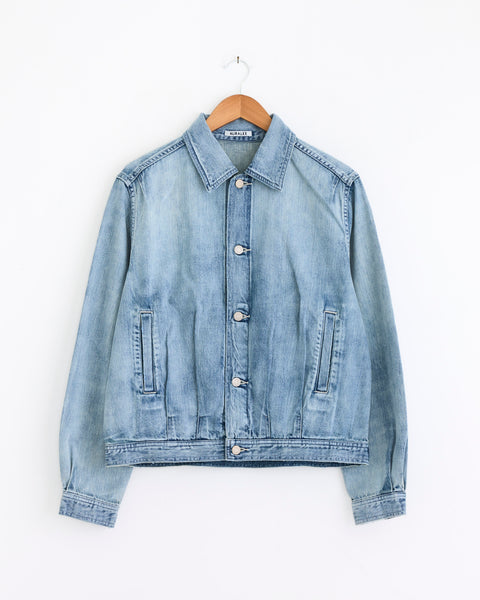 AURALEE BOTANICAL DYED SELVEDGE… BLOUSON Faded Selvedge Denim Blouson in Light Indigo