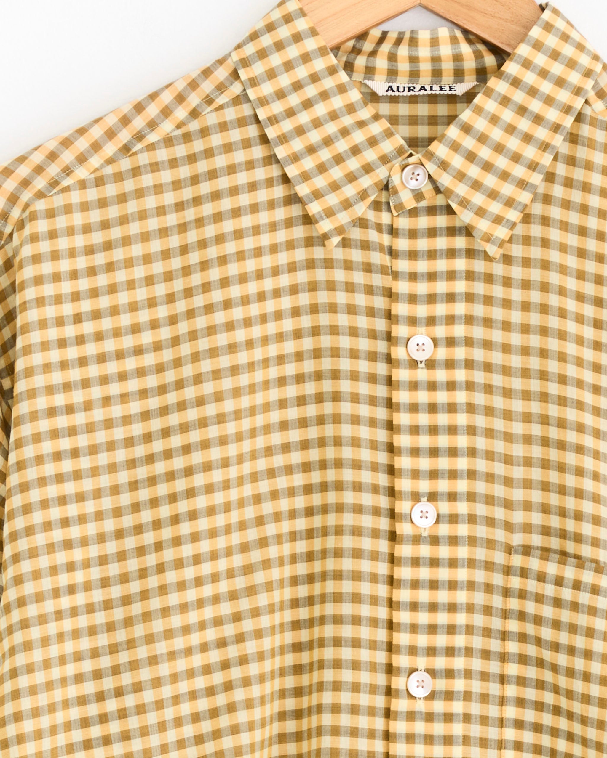 Airy Light Cotton Check Big Shirt in Mustard Gingham