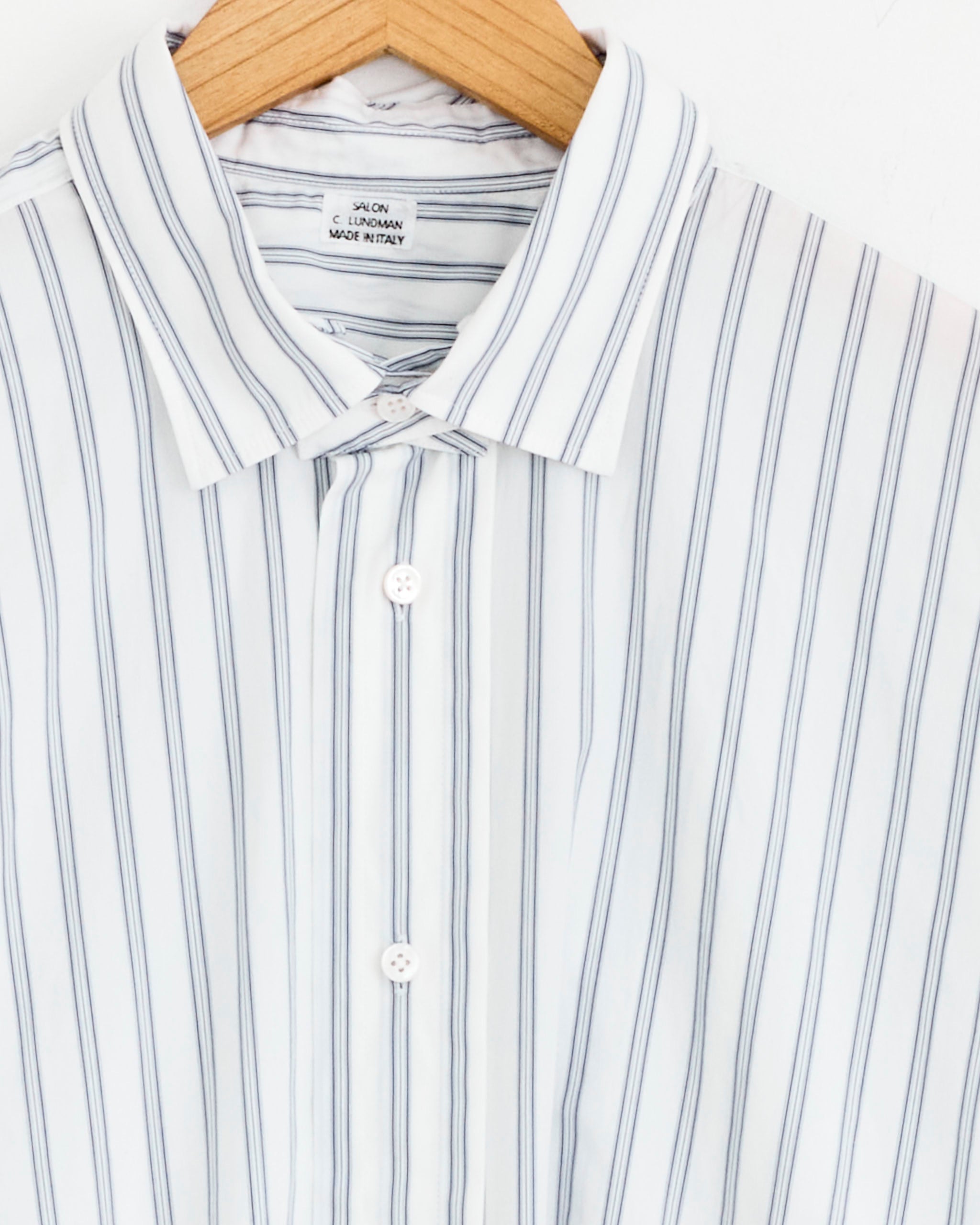 トップス SALON C.LUNDMAN DOUBLE COLLAR WIDE SHIRT Double Collar Shirt in Fine Blue Stripe