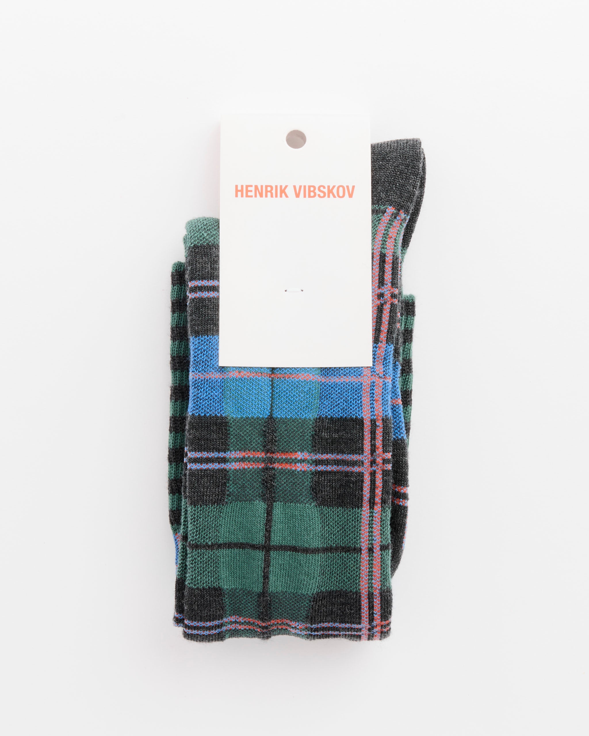 Henrik Vibskov Ribbit Knee Sock, Green Blue Dashed Checks - Green Blue Dashed Checks / 36-40 (285094)