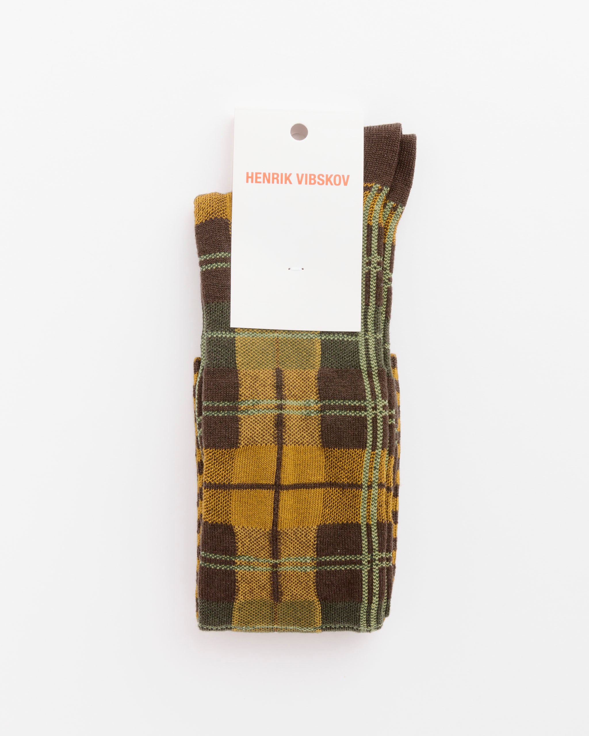 Henrik Vibskov Ribbit Knee Sock, Brown Green Dashed Checks - Brown Green Dashed Checks / 36-40 (285095)