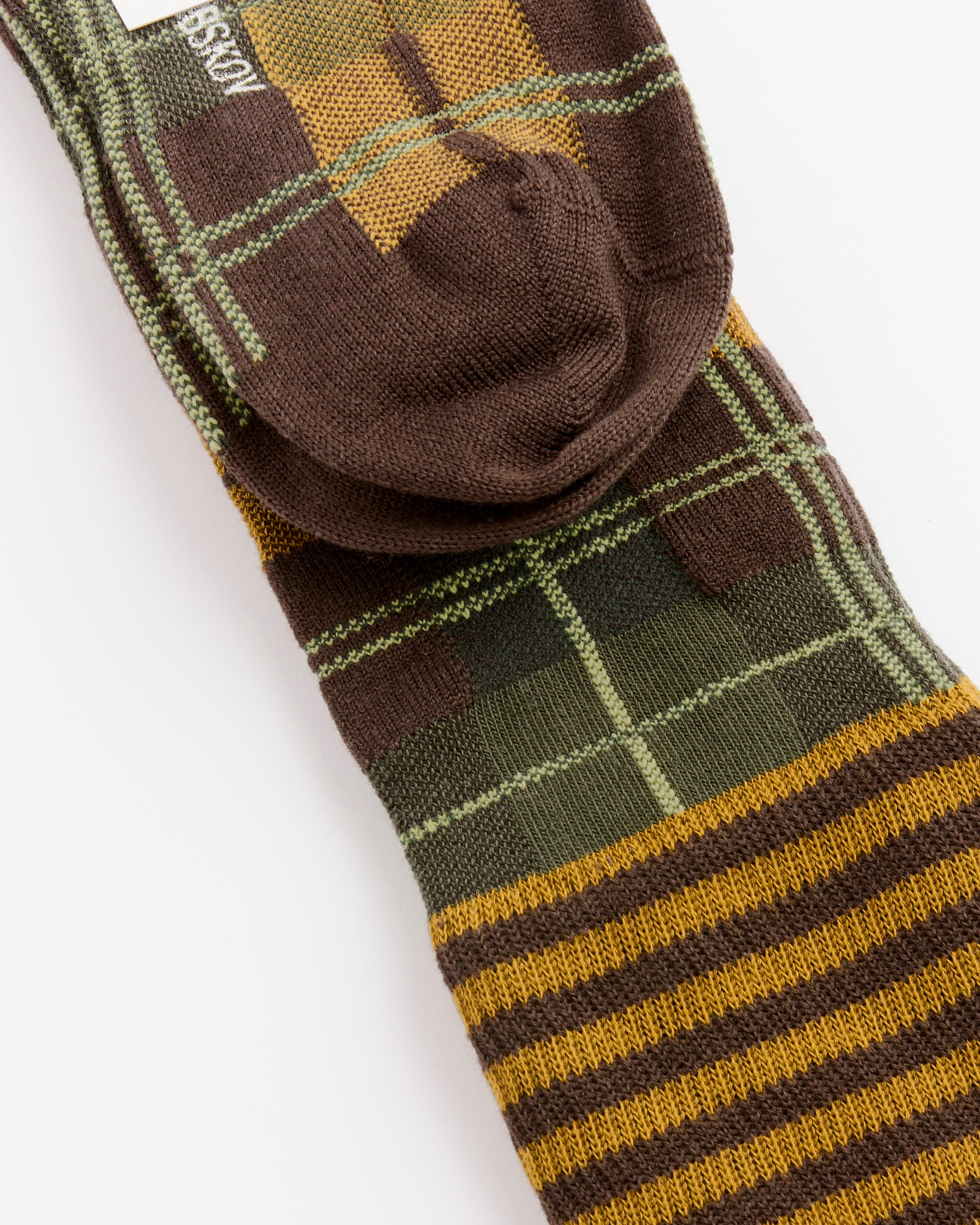 Henrik Vibskov Ribbit Knee Sock, Brown Green Dashed Checks - Brown Green Dashed Checks / 36-40 (285095)
