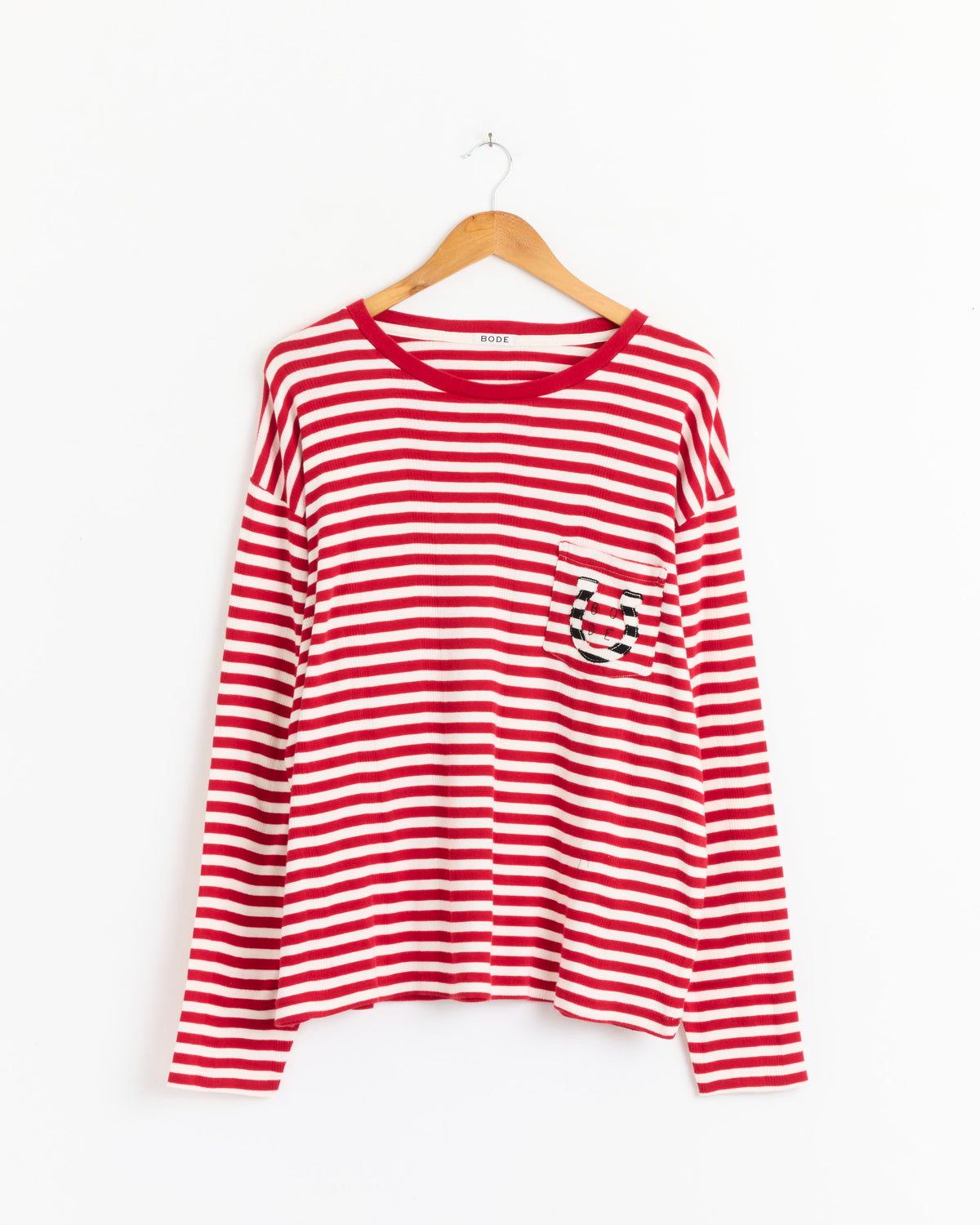 Bode Rib Stripe Horseshoe L/S Tee - Red/White / M (285245)