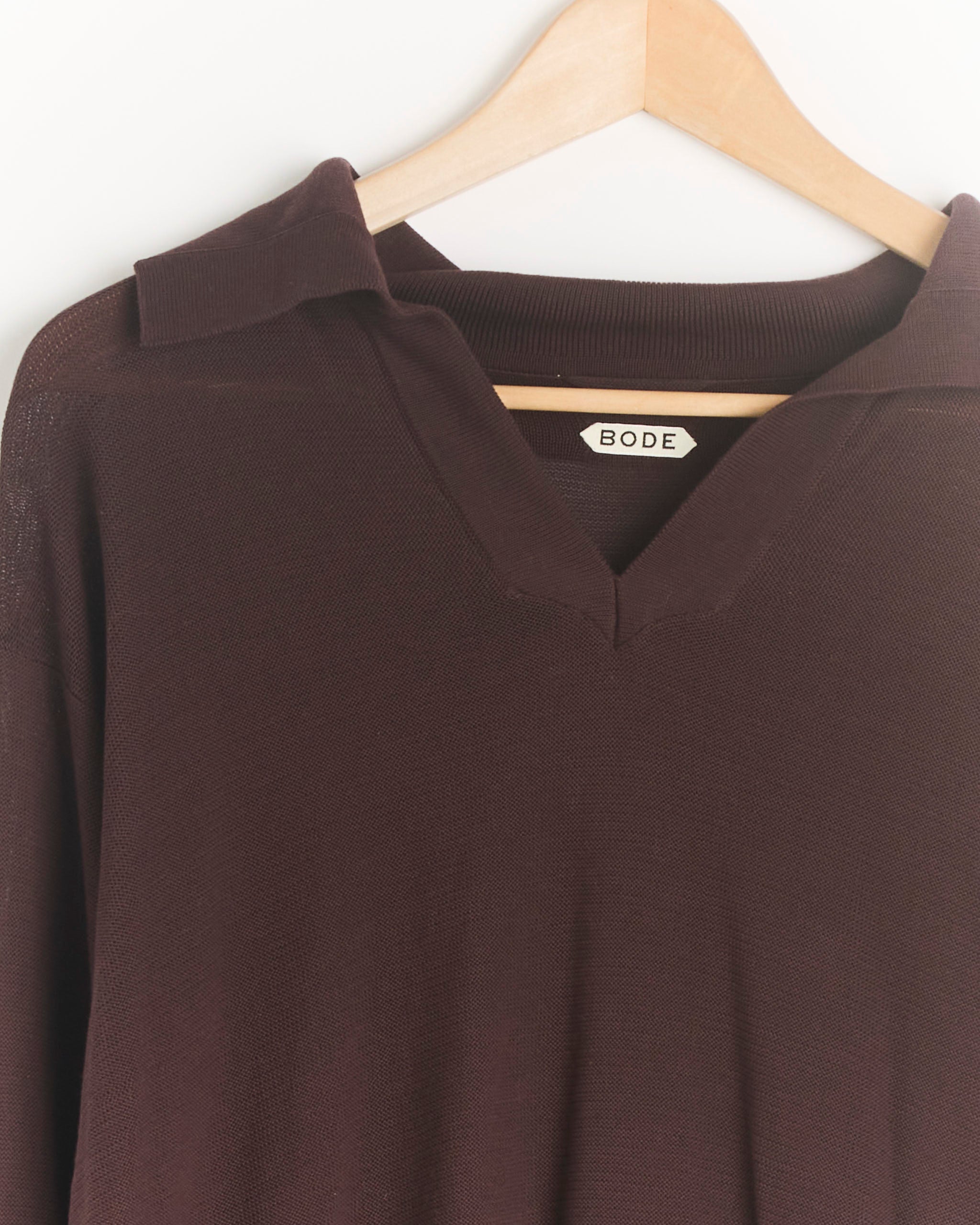 Boxy Long Sleeve Polo in Brown Multi - Brown Multi / M (285265)