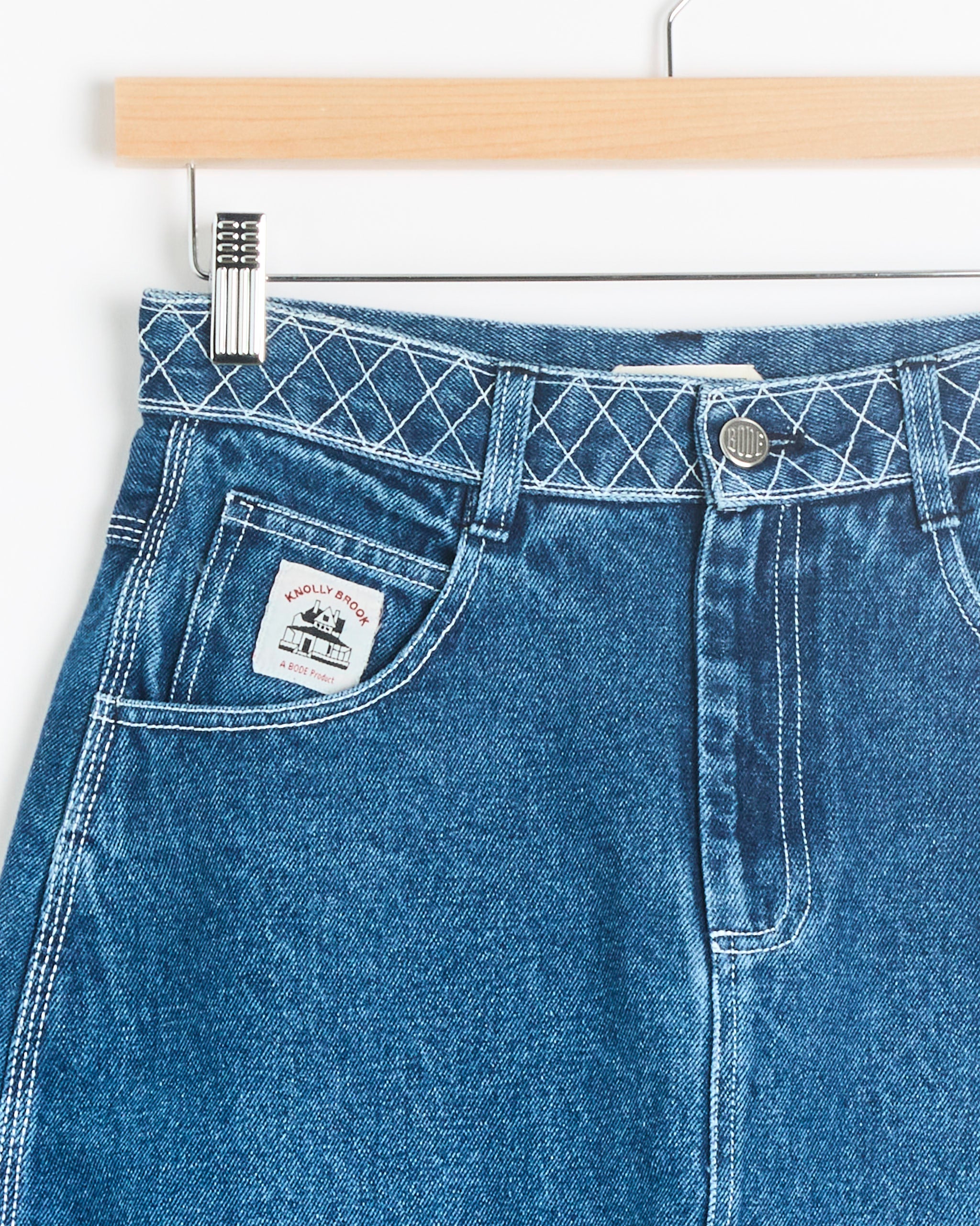 Embroidered Denim Skirt in Indigo - Indigo / 26 (285301)