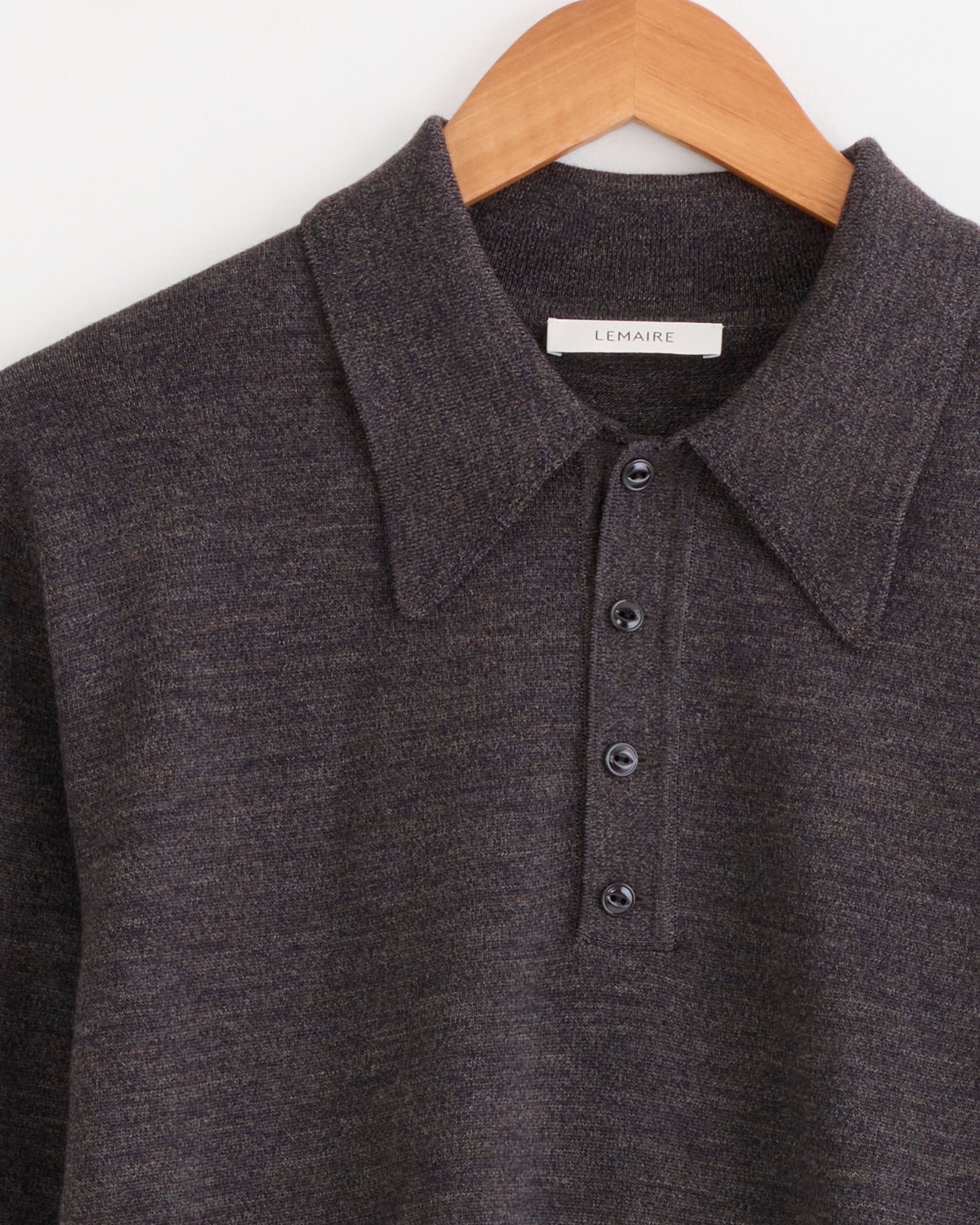 Lemaire L/S Knitted Polo Top - Ecorce / M (285620)